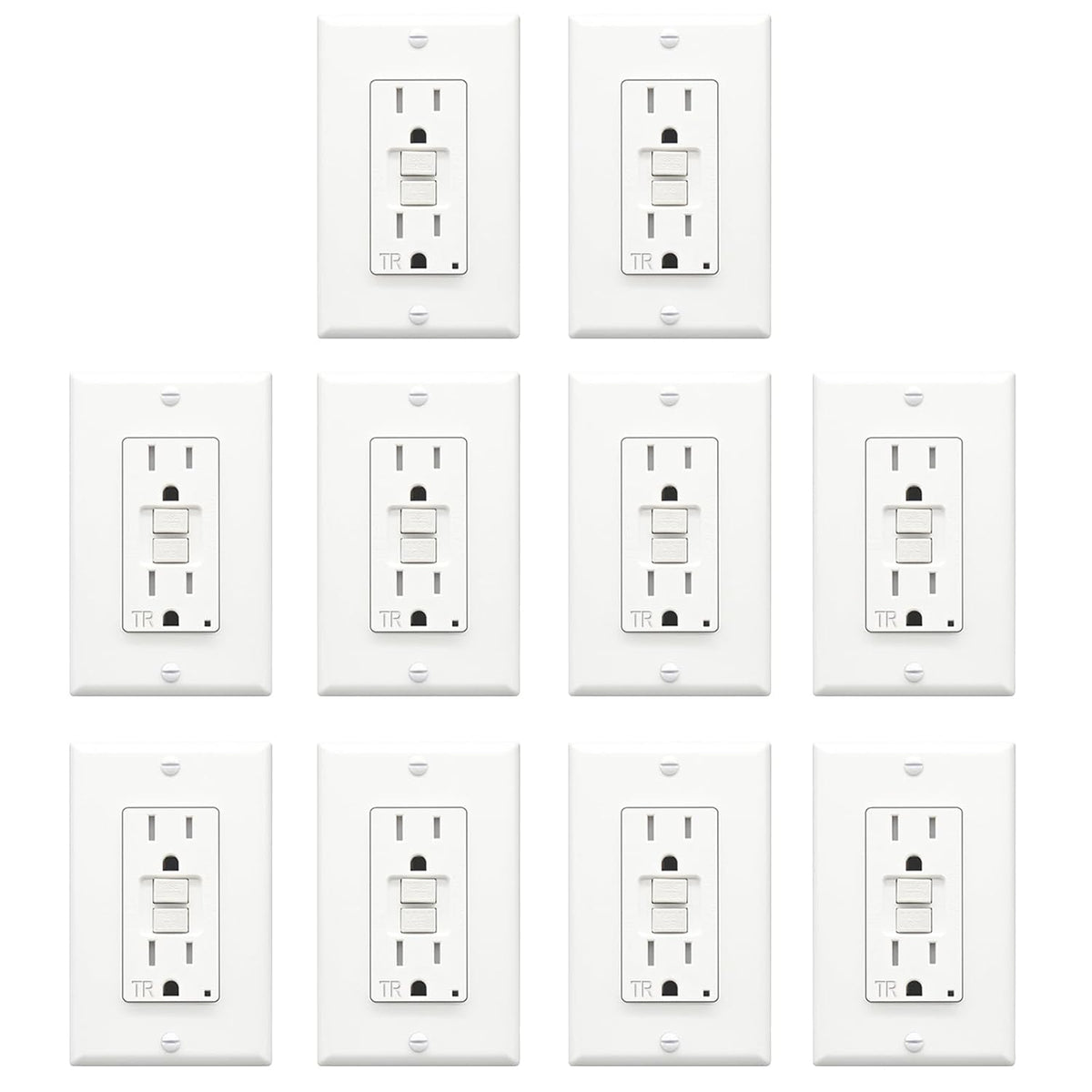 ThunderWay GFCI Outlet 15 Amp, Tamper-Resistant Receptacle, Self-Test with LED Indicator, Indoor/Outdoor Use, ETL Listed, Includes Decor Wall Plates and Screws, White, 10 Pack