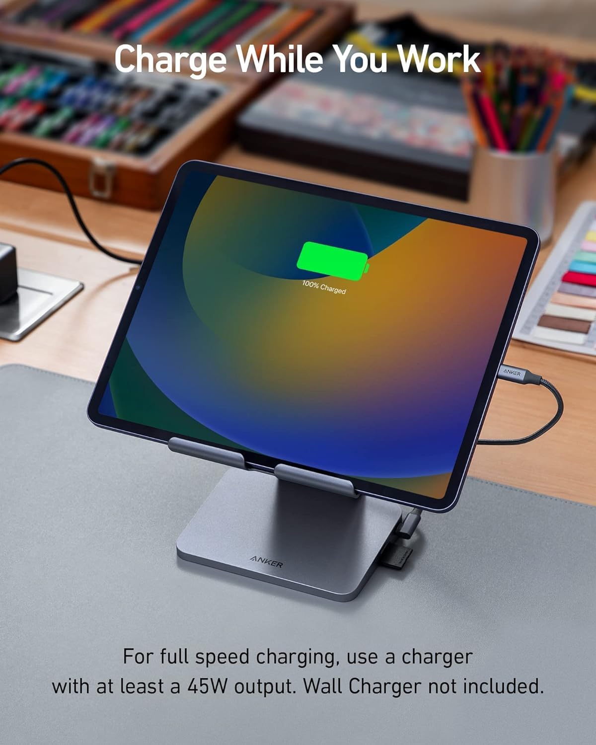 Anker USB C Hub for iPad, 551 USB-C Hub (8-in-1), with Foldable Tablet Stand, iPad Pro Dock, 4K HDMI, 2 USB-A Data Ports, for iPad Pro 5th Gen/iPad Air 5th Gen/iPad mini 6th and Later (Silver)