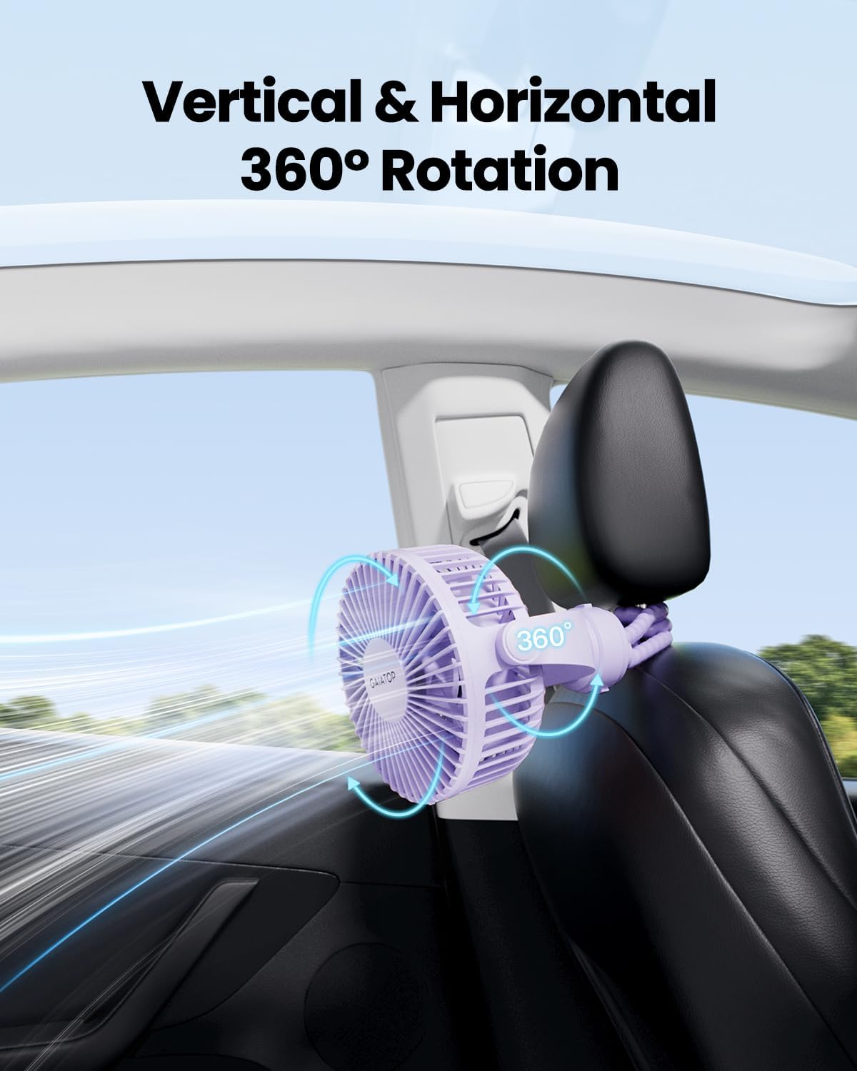 Gaiatop Mini Electric Fan with 360 Rotation, 5.5mm Gaps, Rechargeable Battery, 3 Speeds, Purple | 360° Rotate Flexible Tripod, Battery Operated Detachable, Cooling for Car Seat Crib Treadmill Travel Purple