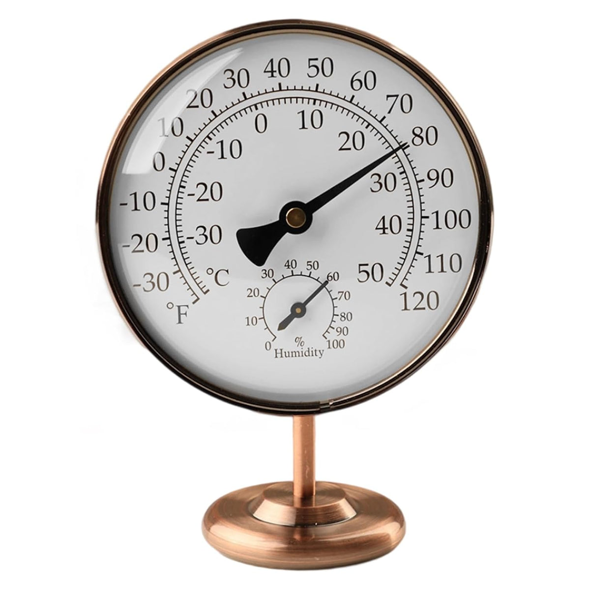 4" Indoor Thermometer & Humidity Gauge, Brass Dial with Stand