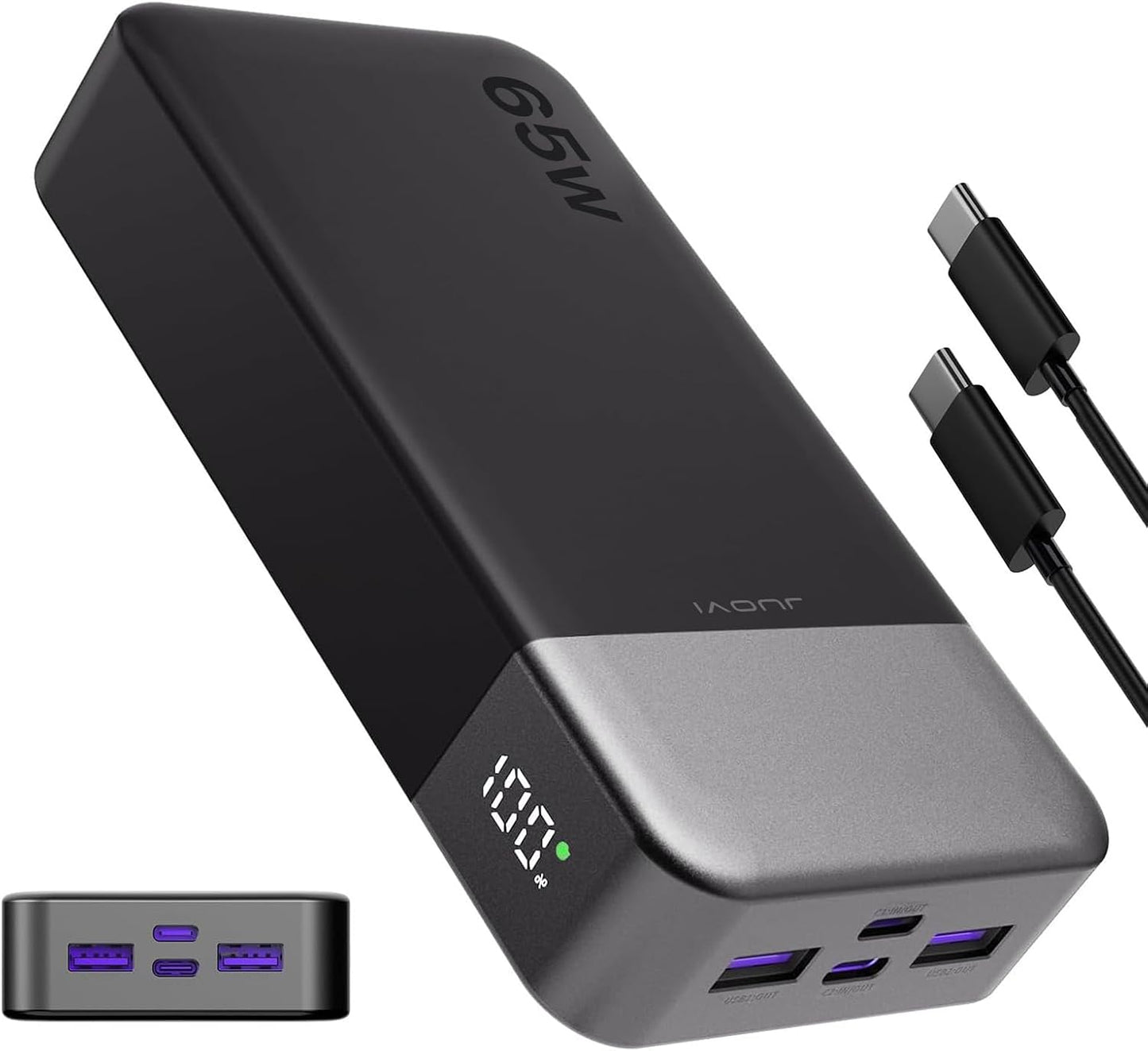 JUOVI 65W Portable Charger for Laptop Power Bank 20000mAh | USB C Laptop Power Bank Fast Charging Battery Pack for Laptop MacBook Dell XPS iPhone 17/16/15/14 Series Samsung and More