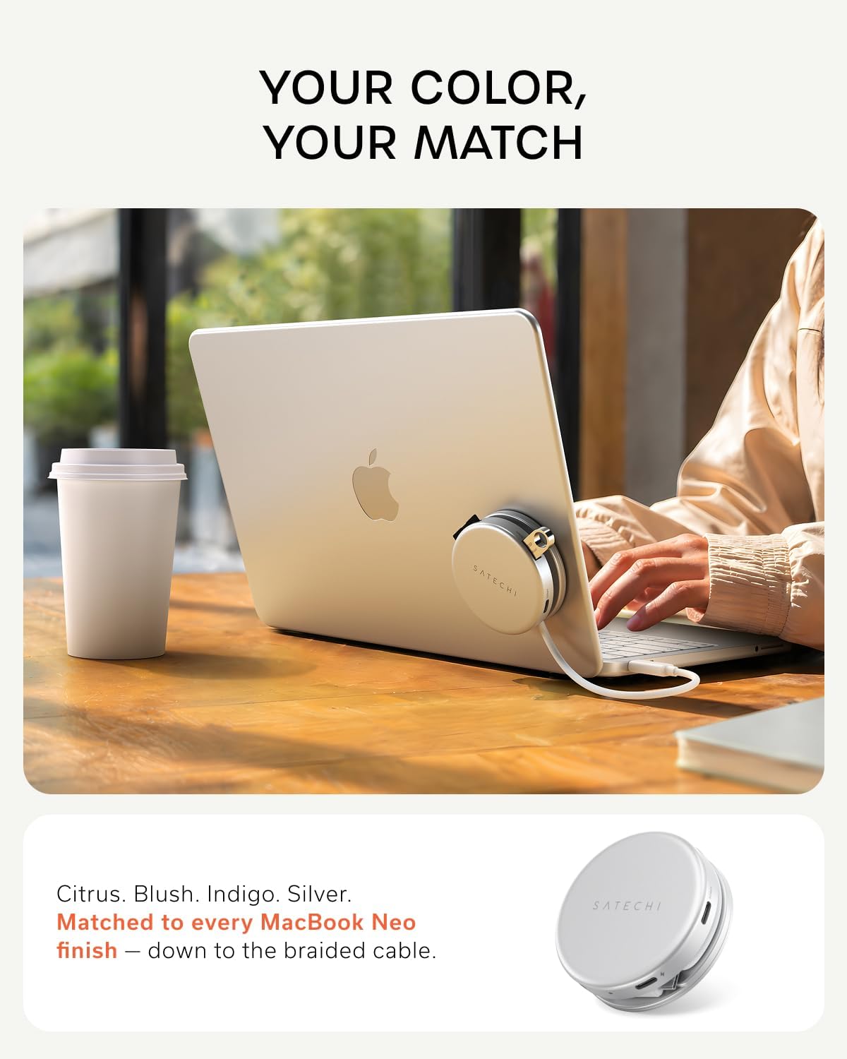 Satechi OntheGo 5-in-1 USB-C Hub, 4K/60Hz HDMI, SD Card Reader, Silver