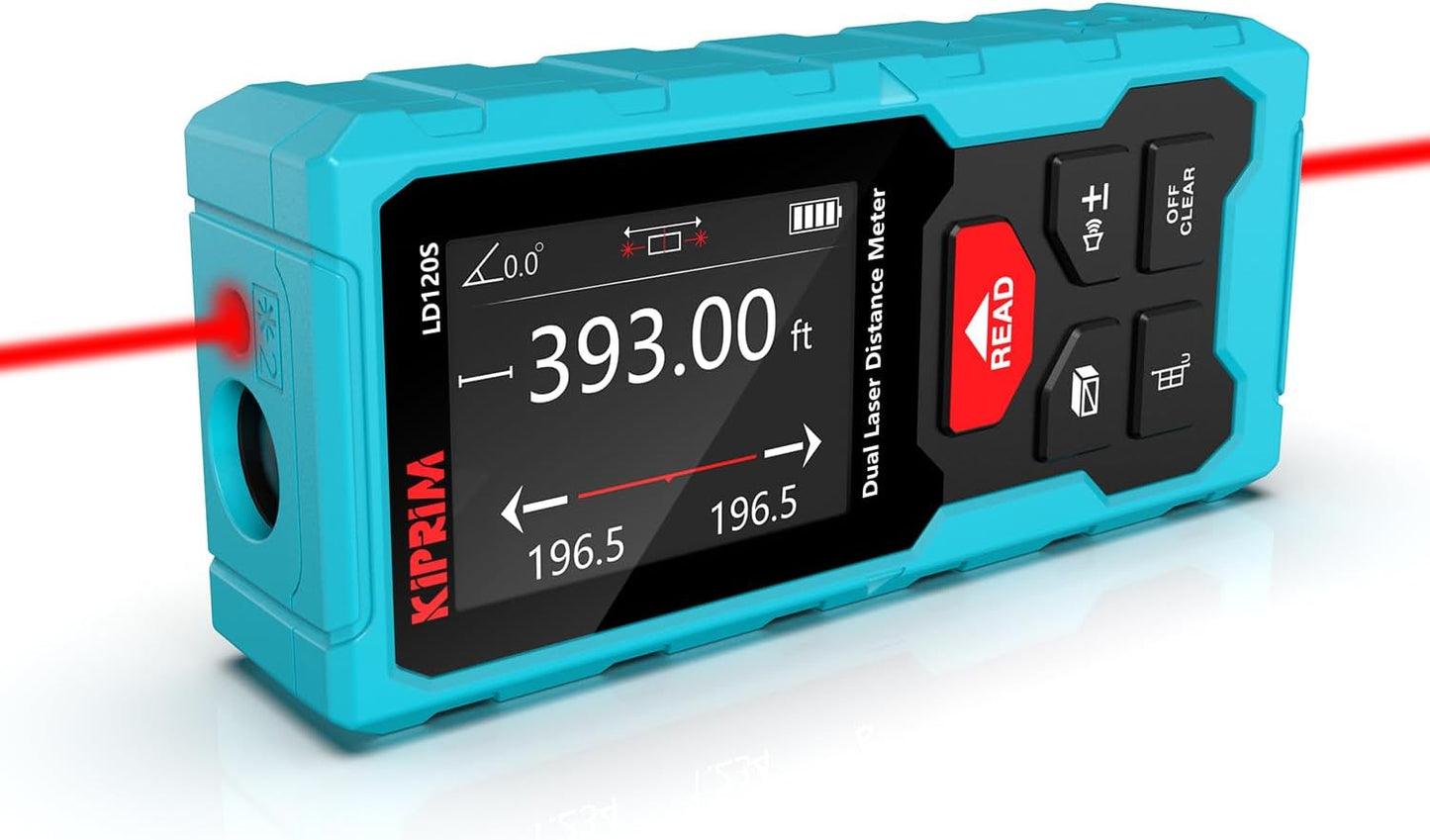Kiprim LD120S Dual Laser Distance Meter,393ft/120m,Electronic Level,DIY | Dual‑laser measuring tool delivers precise 120m/393ft readings. Pythagorean function for DIY and construction projects.