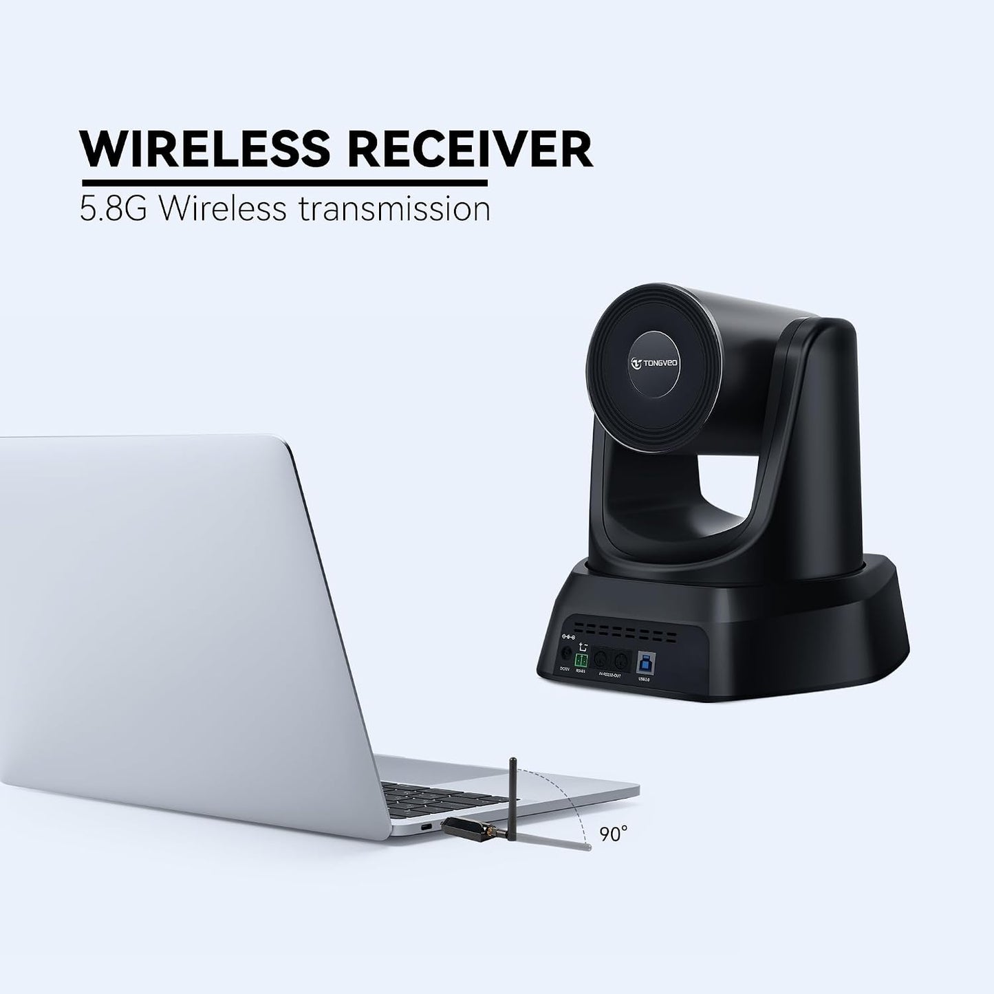 TONGVEO AI Wireless PTZ Camera System with Auto Tracking Built-in Receiver & Bluetooth Speakerphone, 5.8GHz 1080P 60fps Conference Camera with 3X Optical Zoom, for Church Zoom, OBS Meetings