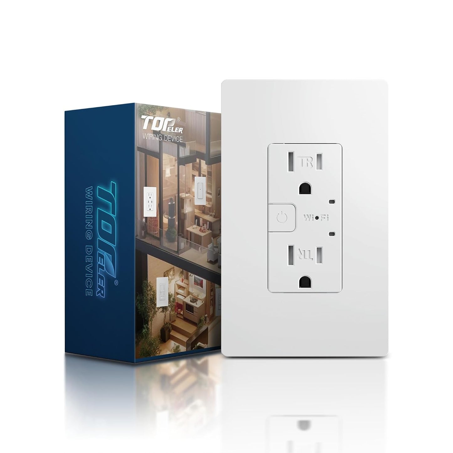 TOPELER Smart Wall Outlet with 2 Individually Controlled Ports, 15Amp TR Receptacle Control Appliances from Anywhere, 2.4 GHz WiFi Outlet Work with Alexa & Google Home, White, ETL & FCC Approval