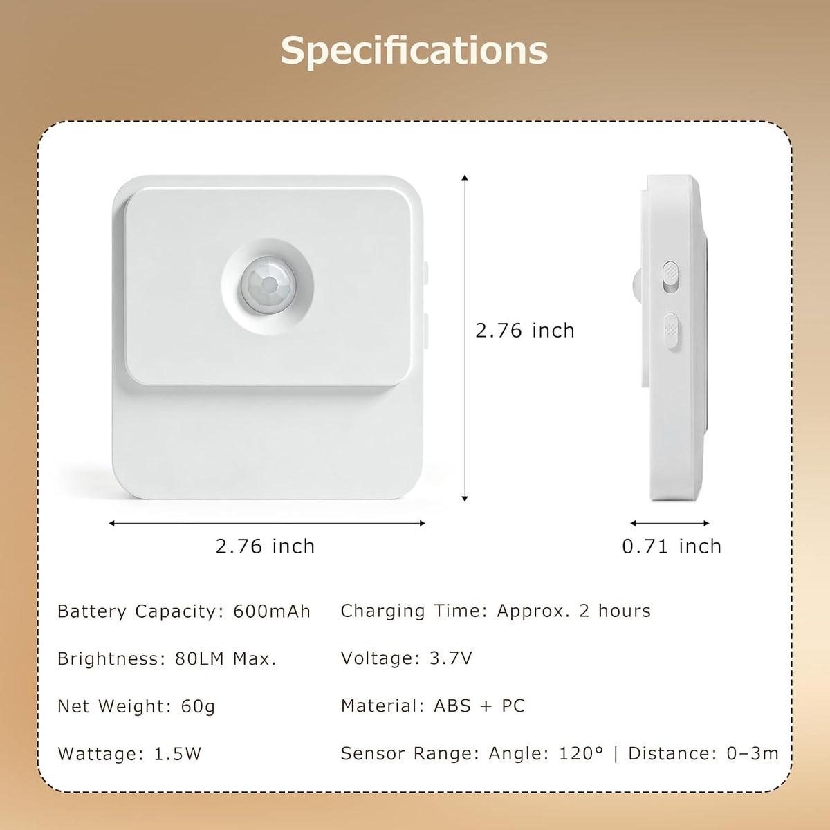 Backlit Warm White Rechargeable Motion Sensor LED Foot Light Auto On/Off