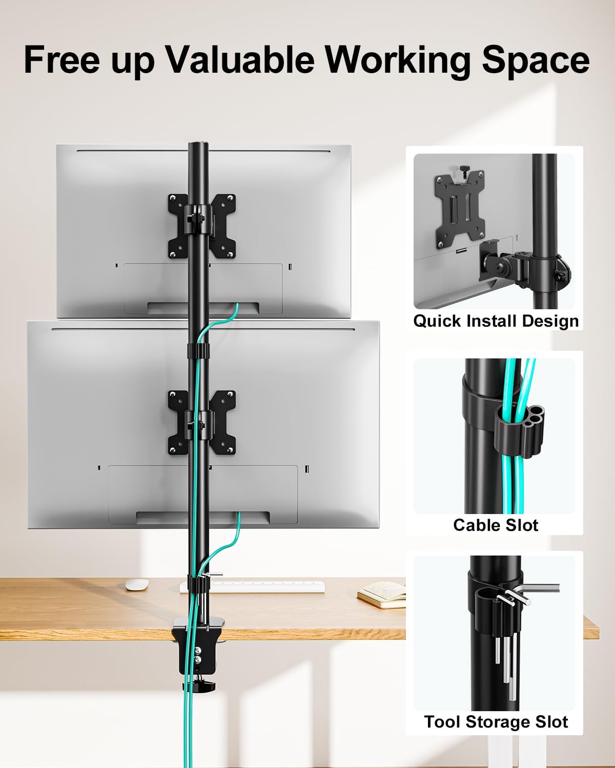 Stacked Monitor Mount for Max 32" Screens, Vertical Dual Monitor Stand