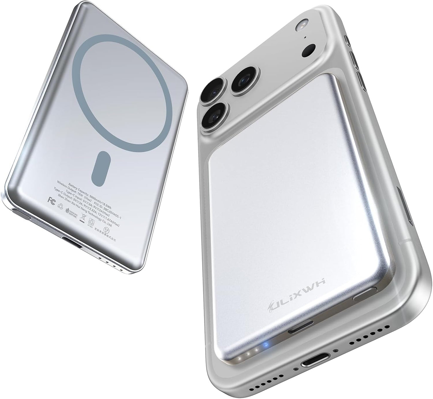 [0.3" Ultra Slim] [Alloy-Made] ULiXWH for Magsafe Portable Charger iPhone | 2026 Upgrade Fast Charging 5000mAh Magnetic Power Bank, Wireless Battery Pack for iPhone 17 Air 16 15 Pro Max 14 13, Sliver