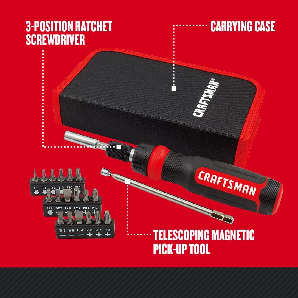 CRAFTSMAN Ratcheting Screwdriver, Multibit Set, 26-Piece (CMHT68001)