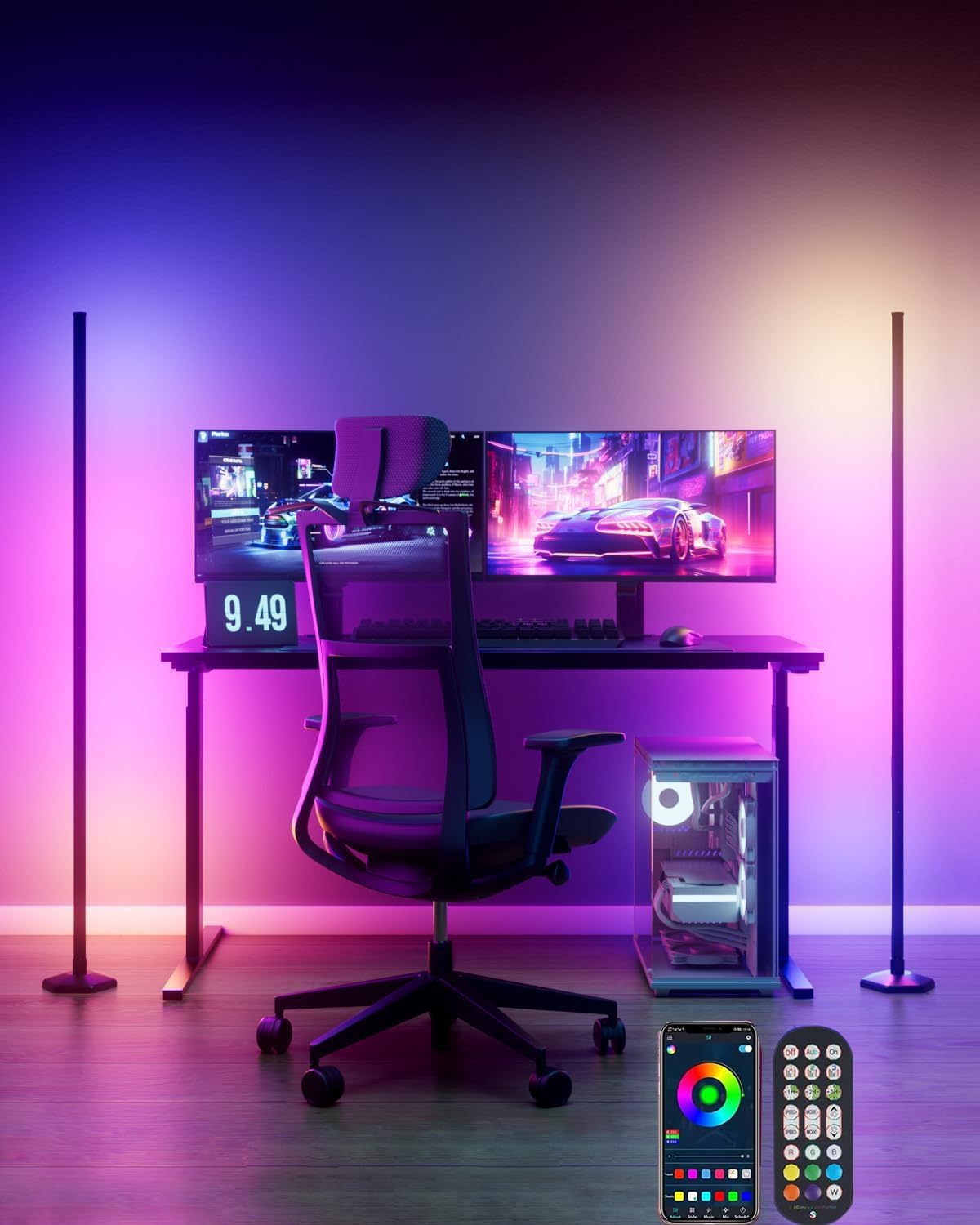 Corner Floor Lamp, 2 Pack RGB Corner Lamp with App/Remote/Button Control, Smart LED Floor Lamp with 16 Million DIY Colors & 68+ Scene, Music Sync for Living Room, Bedroom, Gaming Room (2, 57 Inch)