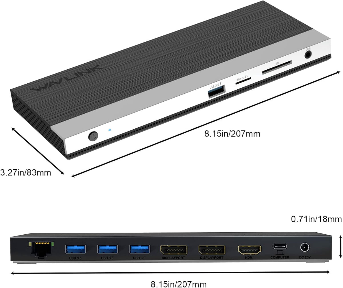 WAVLINK USB C Docking Station,13-in-1 Triple Display Type C Hub Adapter with HDMI,2 DisplayPort,Ethernet,4 USB 3.0,USB-C,SD/TF Card Reader,Phone Jack,DC Jack, PD 100W for Mac Windows and More