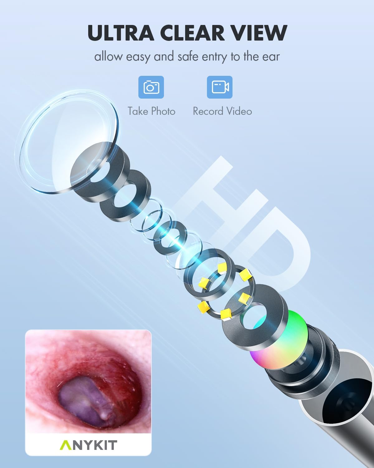 Anykit Digital Otoscope Compatible with Android Devices, Ear Camera with Ear Wax Removal Tools, Video Ear Scope Otoscope with Light, Capture Photos and Videos (Silver)
