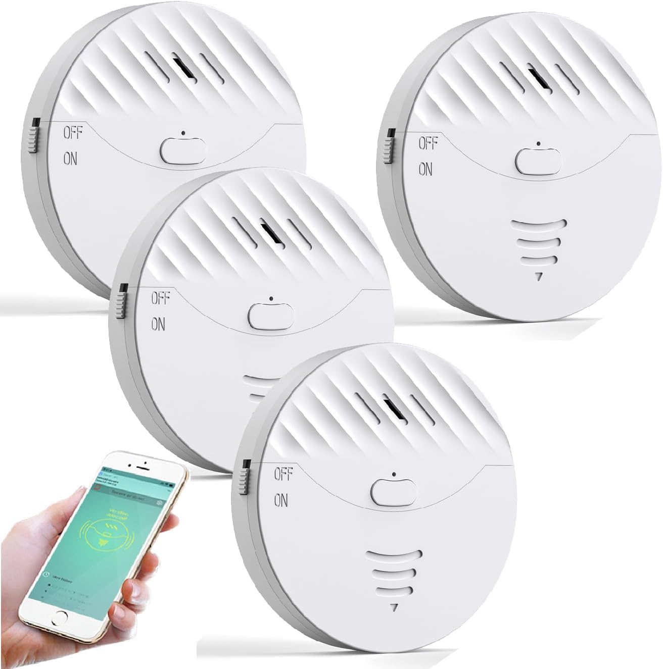 WiFi Window Alarm System, 4 Pack Glass Break Detection with Phone APP, 120dB Smart Alarms with Adjustable Vibration Sensor for Car,Home Security (4)