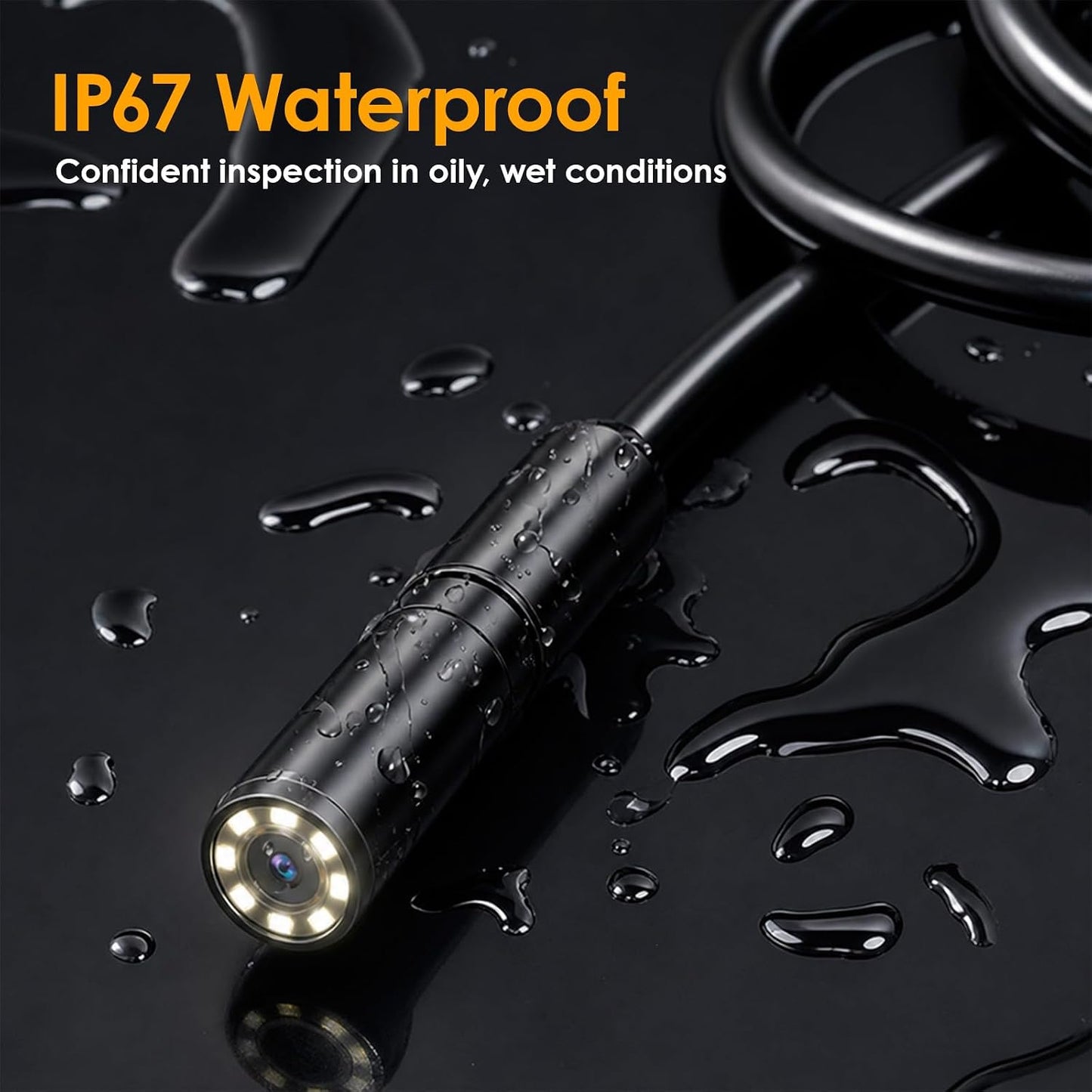 1920P HD Endoscope Camera with Light, IP67 Waterproof Borescope Snake Camera Semi-Rigid Sewer Camera 8 LED Inspection Endoscope Camera for iPhone Android Automotive Pipe, 16.4FT Single Lens