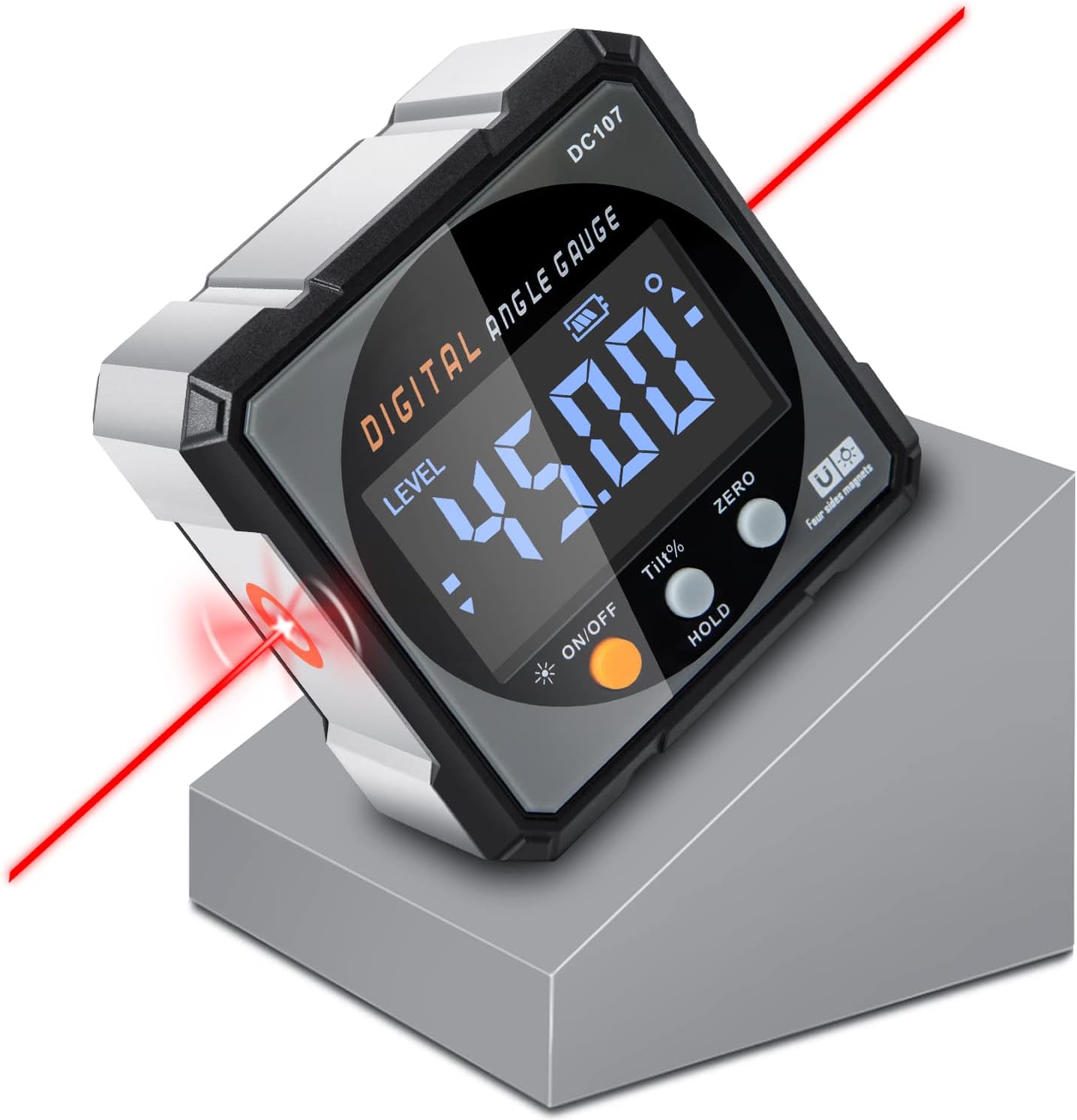 Digital Angle Finder & Gauge, Magnetic Dual Laser Inclinometer | 4-Side Strong Magnetic Protractor, Electronic Laser, Digital Level Cube, Table Saw Miter, Woodworking Measuring Tool, Hanging
