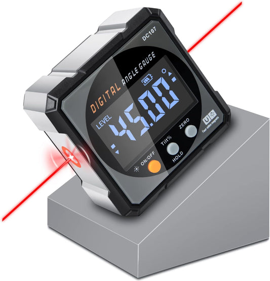 Digital Angle Finder & Gauge, Magnetic Dual Laser Inclinometer | 4-Side Strong Magnetic Protractor, Electronic Laser, Digital Level Cube, Table Saw Miter, Woodworking Measuring Tool, Hanging