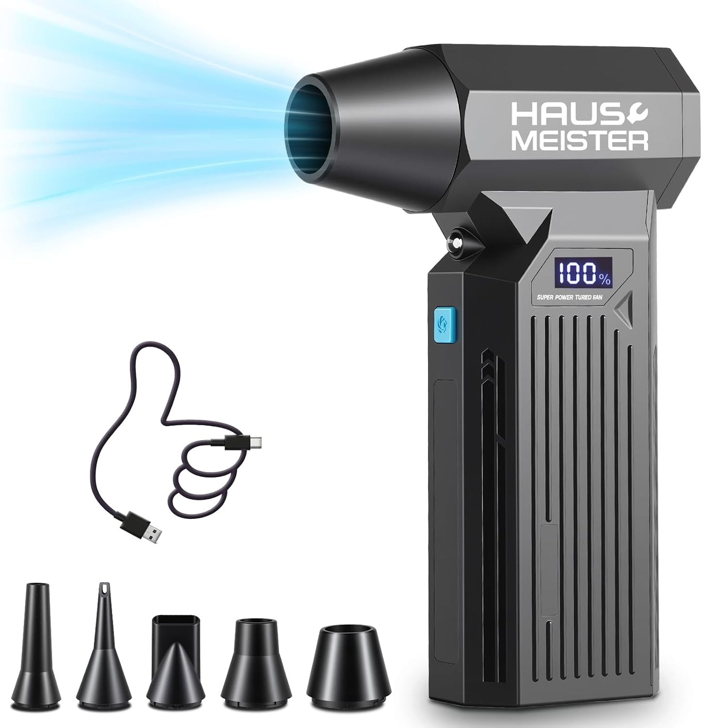 Hausmeister Airflex Mini Compressed Air Duster 120,000 RPM Electric Air Duster, Reusable Cordless Blower Replaces Canned Air for Keyboard, PC, Car, Electronics Cleaning (Gray)