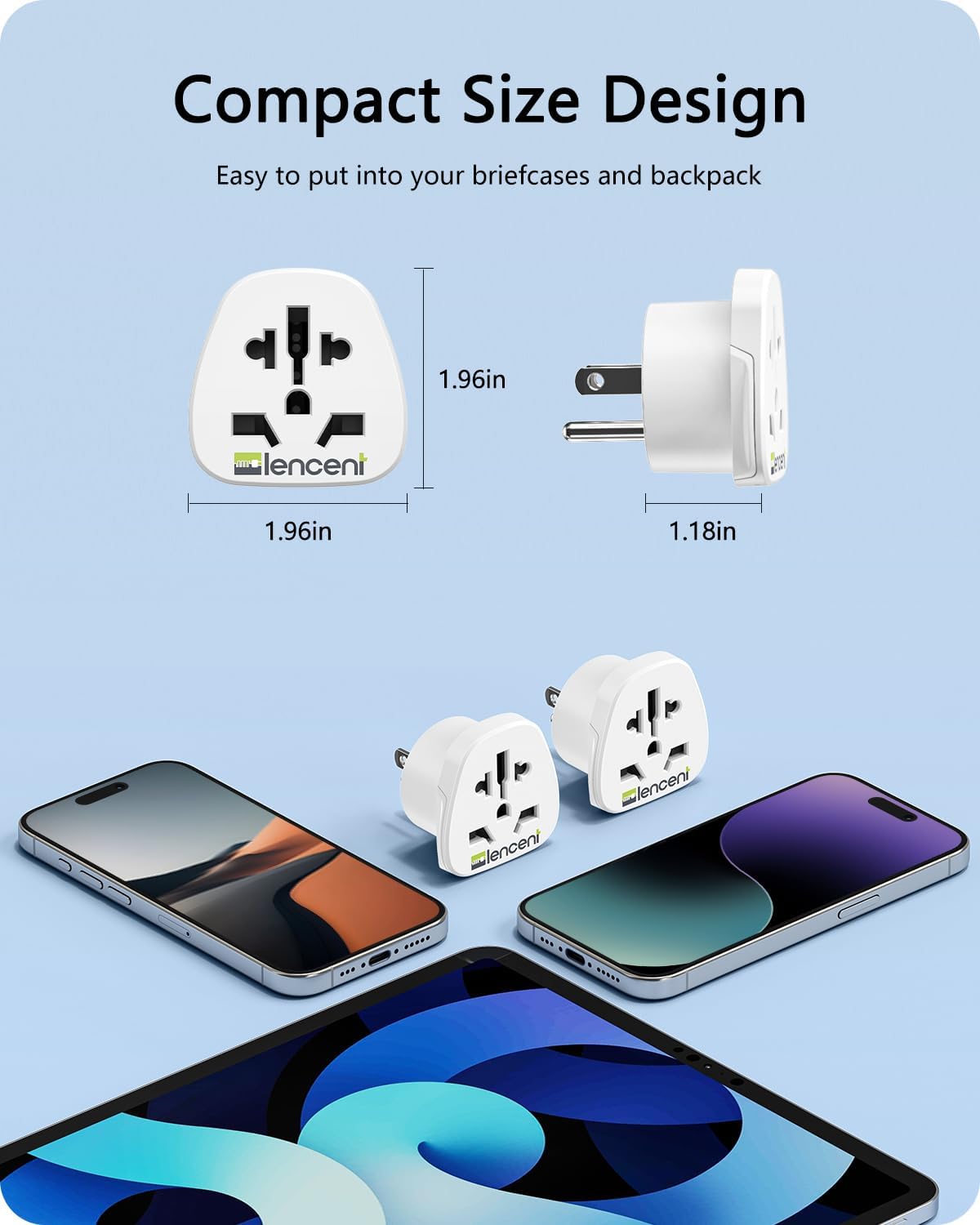 LENCENT World to US Plug Adapter, [2 Packs] European EU Europe/UK/Australia | China/Italy to USA American Outlet Power Adaptor Travel Plug Adapter