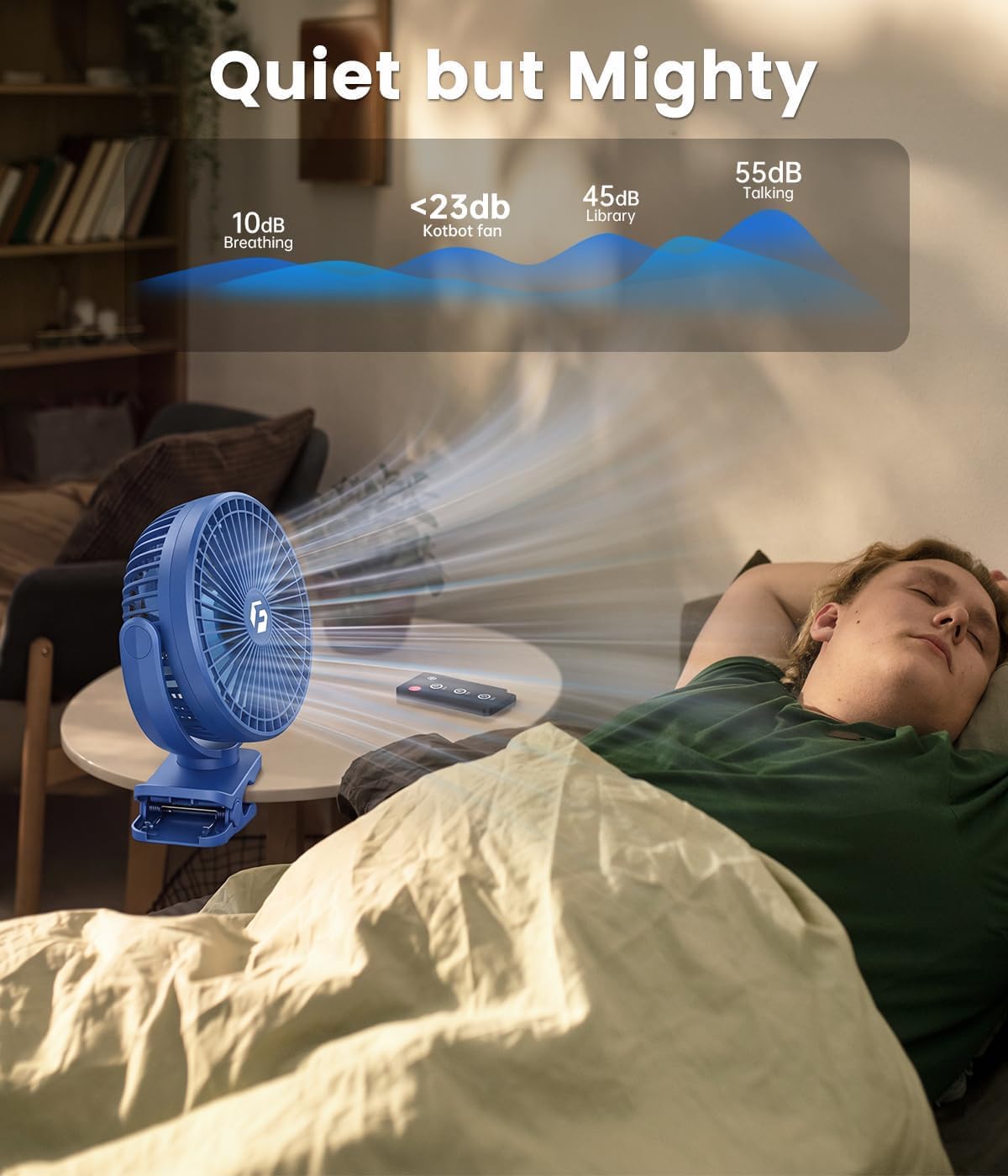 40000mAh Clip on Fan for Golf Cart, Up to 127Hrs Portable Rechargeable Fans | 8-inch Desk Fan with 3 Speeds, 9 LEDs, Timers, Hook, Battery Operated Fan for Office,Desk,Camping,Treadmill,Tent, Dark Blue