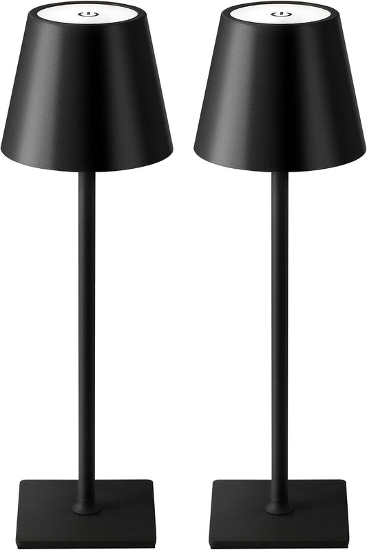 KDG 2 Pack Cordless Black Table Lamps, Rechargeable Portable LED Desk Lamps | 5000mAh Battery Operated 3 Color Stepless Dimming Up for Restaurant, Bedroom, Outdoor Party, Camping, Coffee Shop, Nightlight