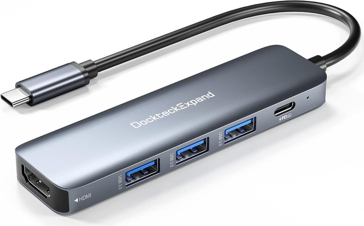 USB C HUB, DockteckExpand 5 in 1 USB-C Multiport Adapter | 4K HDMI, 100W Power Delivery, 3 USB 3.0 Data Ports for MacBook Pro/Air, iPad Pro/Air/Mini 6 and More
