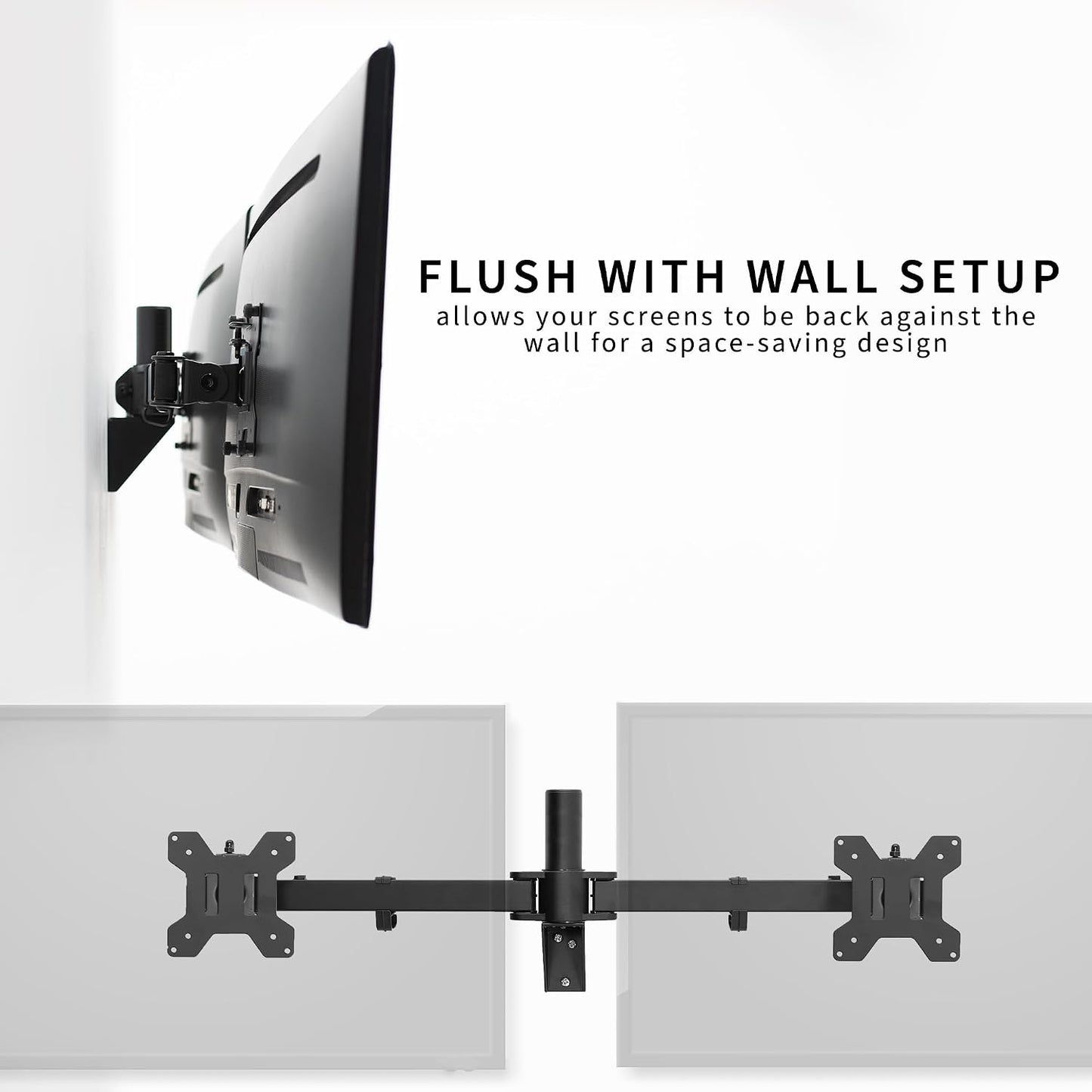 VIVO Premium Dual 21 to 32 inch LCD LED Monitor Wall Mount, Heavy Duty Telescoping Arms, Flush Wall Setup, Fits 2 Screens, Black, MOUNT-TS32B