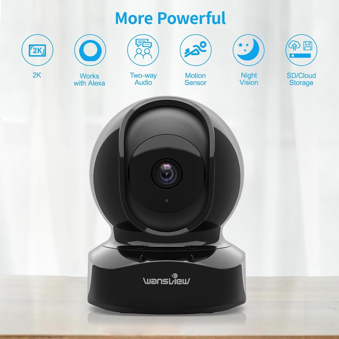 wansview Cameras for Home Security, 2K IP Camera, WiFi Home Indoor Camera for Baby/Pet/Nanny, Motion Detection, 2 Way Audio Night Vision, Compatible with Alexa, with TF Card Slot and Cloud