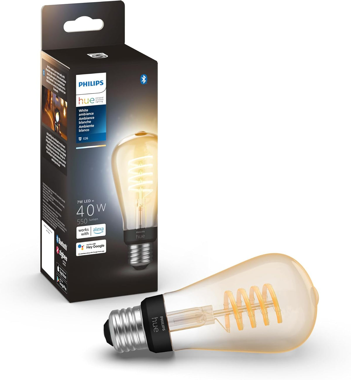 Philips Hue 7W ST19 White Ambiance LED Smart Vintage Edison Filament Bulb, Warm - Pack of 1 - E26 - Control with App - Compatible with Alexa, Google Assistant and Apple HomeKit