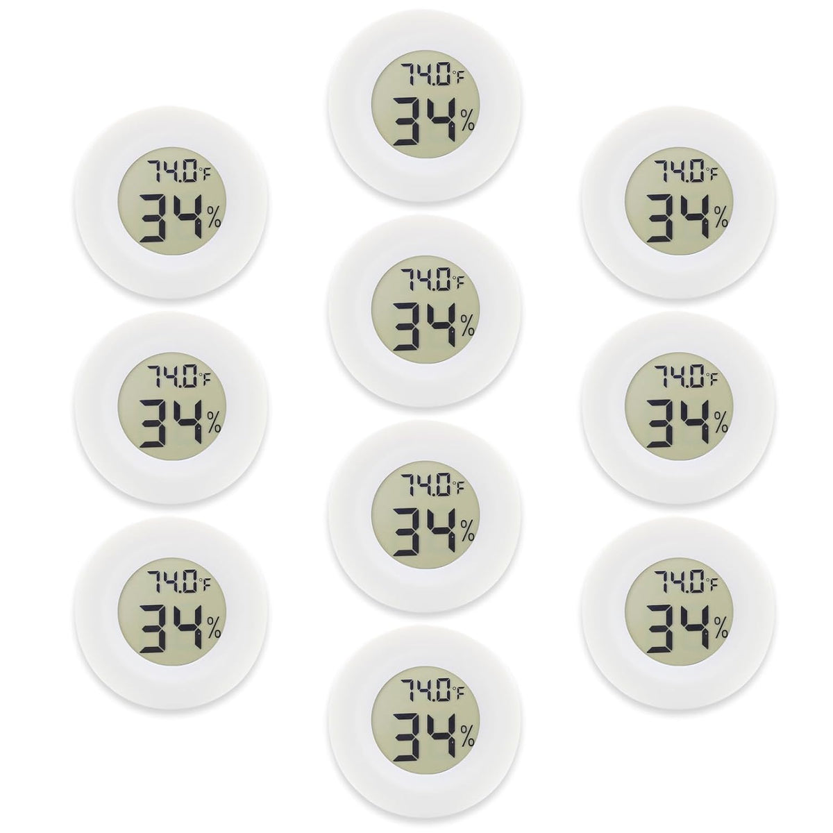10-Pack Mini Thermometer Hygrometer, Small Digital Electronic Temperature Humidity Meters Gauge Indoor LCD Display for Greenhouse, Garden, Cellar, Fridge, Mason Jar(White)