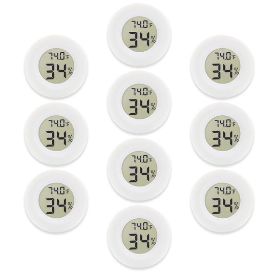 10-Pack Mini Thermometer Hygrometer, Small Digital Electronic Temperature Humidity Meters Gauge Indoor LCD Display for Greenhouse, Garden, Cellar, Fridge, Mason Jar(White)