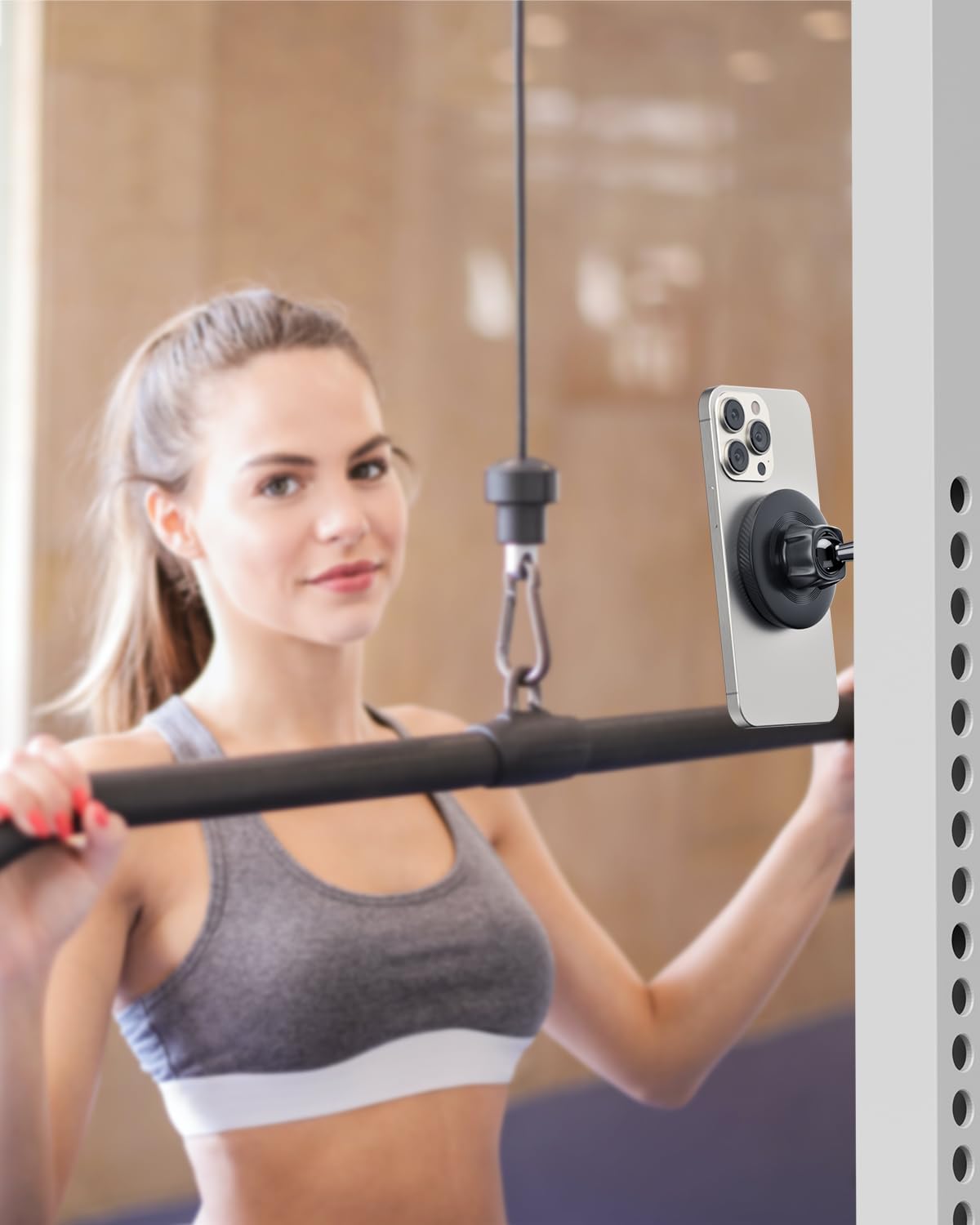 APPS2Car Gym Magnetic Phone Holder, Aluminum Alloy Base & Ball Joint, Black | 360° Adjustable Dual Magnet Phone Mount for MagSafe, Attach to Metal Surface, Gym Accessories for Workout Recording