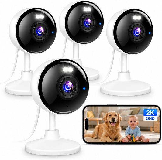2K Cameras for Home Security, 5G & 2.4G WiFi Security Camera Indoor Outdoor for Baby Pet Dog Cat Nanny, 2-Way Audio, Color Night Vision, Siren, 24/7 Local Recording, IP65, Work with Alexa, K07-4P
