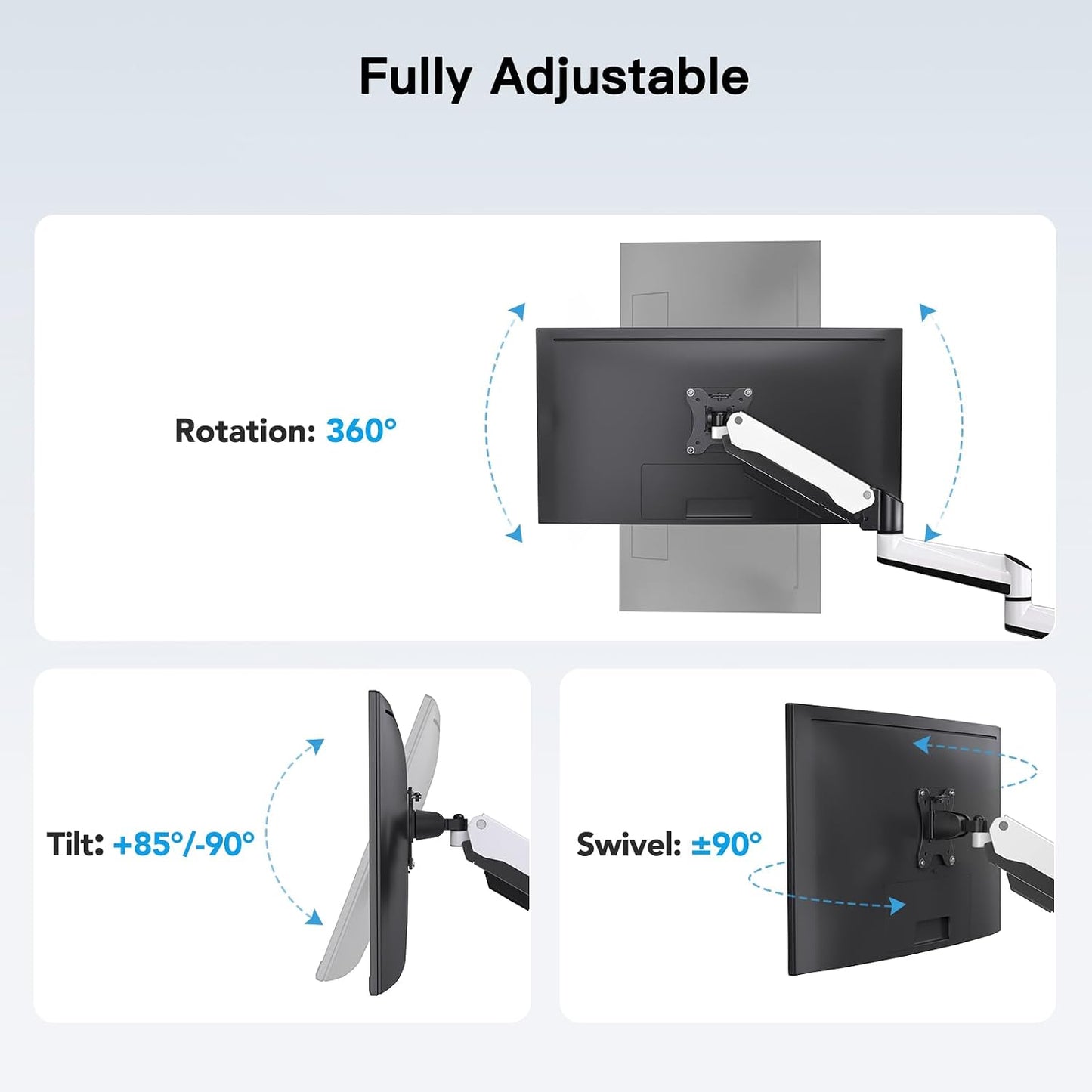 HUANUO Triple Monitor Stand - Full Motion Articulating Monitor Mount Fit Three 17 to 32 inch LCD Computer Screens with Clamp, Grommet Kit