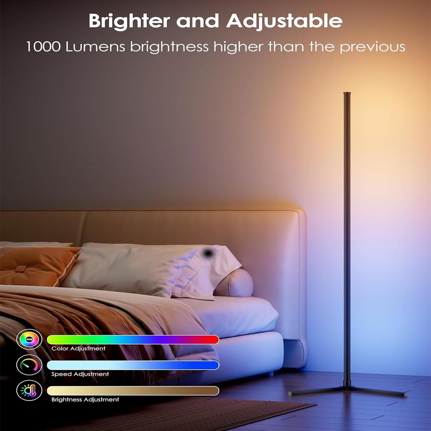Corner Floor Lamp, 2 Pack LED Corner Lamp with App/Remote/Button Control, Smart RGB Floor Lamp with 16 Million DIY Colors & 68+ Scene, 300+ Scene, Music Sync for Living Room, Bedroom, Gaming Room