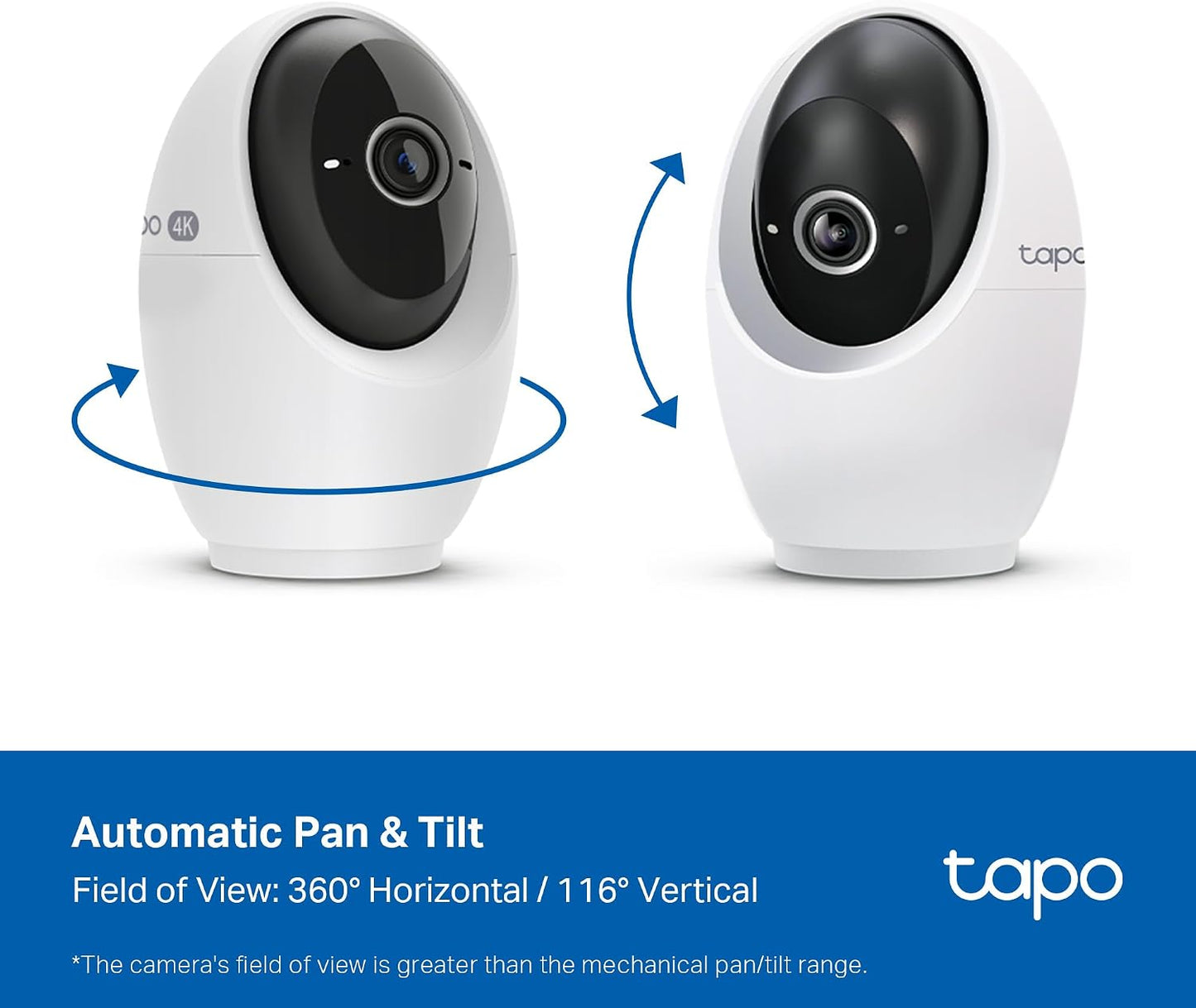 Tapo 4K Indoor Pan/Tilt Wired Security Camera - Works as a Baby Monitor, Person/Pet Detection, Facial Recognition, 360° AI Motion Tracking, Subscription-Free Local Storage or Optional Cloud, C260