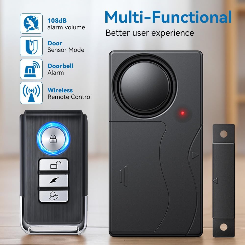 Door Alarm with Remote, Door Chimes When Door Opens, 110dB Window Alarms for Home Security, Door Sensor, Pool Alarm