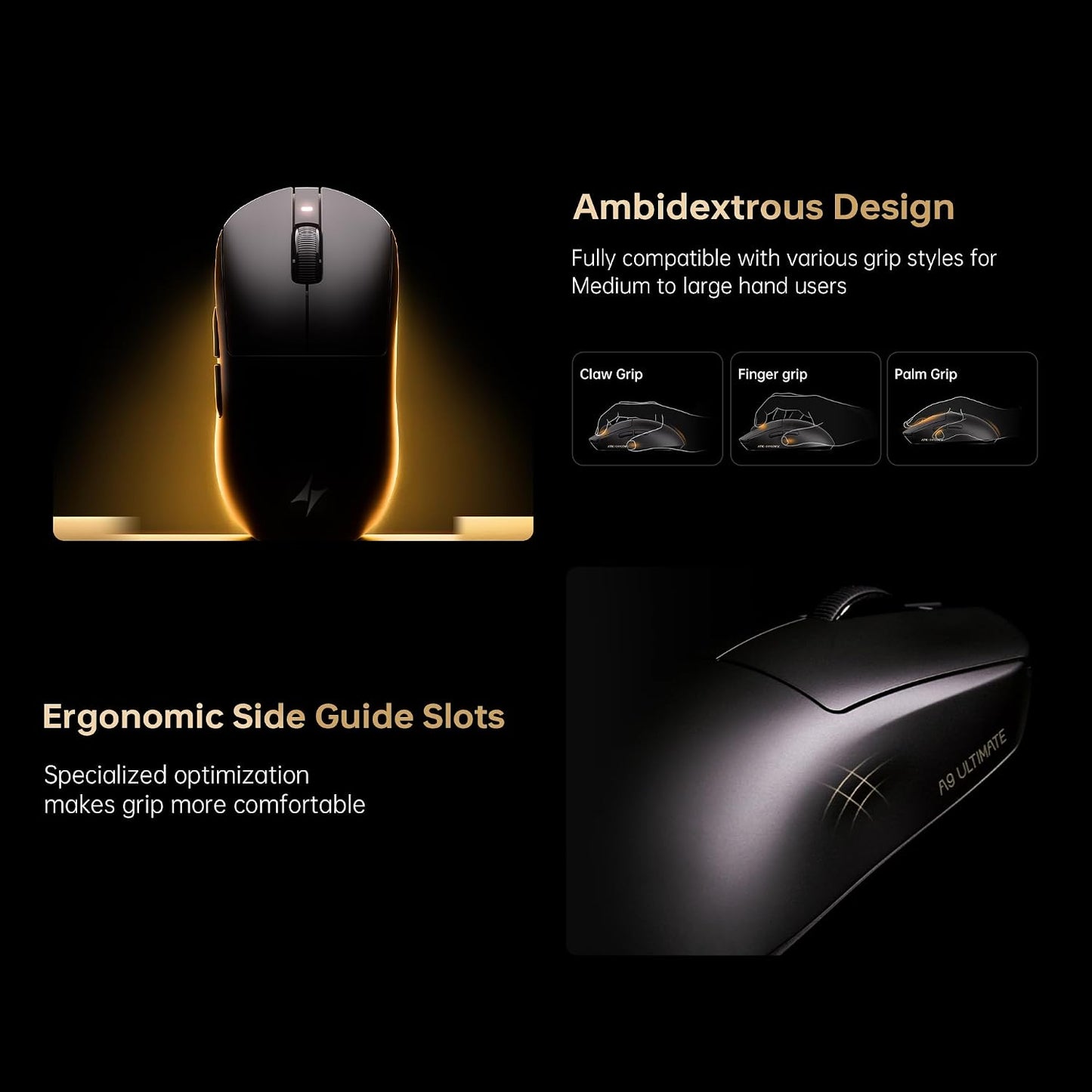 ATK Dragonfly A9 Air Wireless Gaming Mouse, PAW3950 Ultra Sensor, DPI up to 42,000, 47g Lightweight, 8K Polling, 300 Hr Battery Life, All-New Nano Coating, Dual-Mode 2.4G/Wired - Sunset Orange