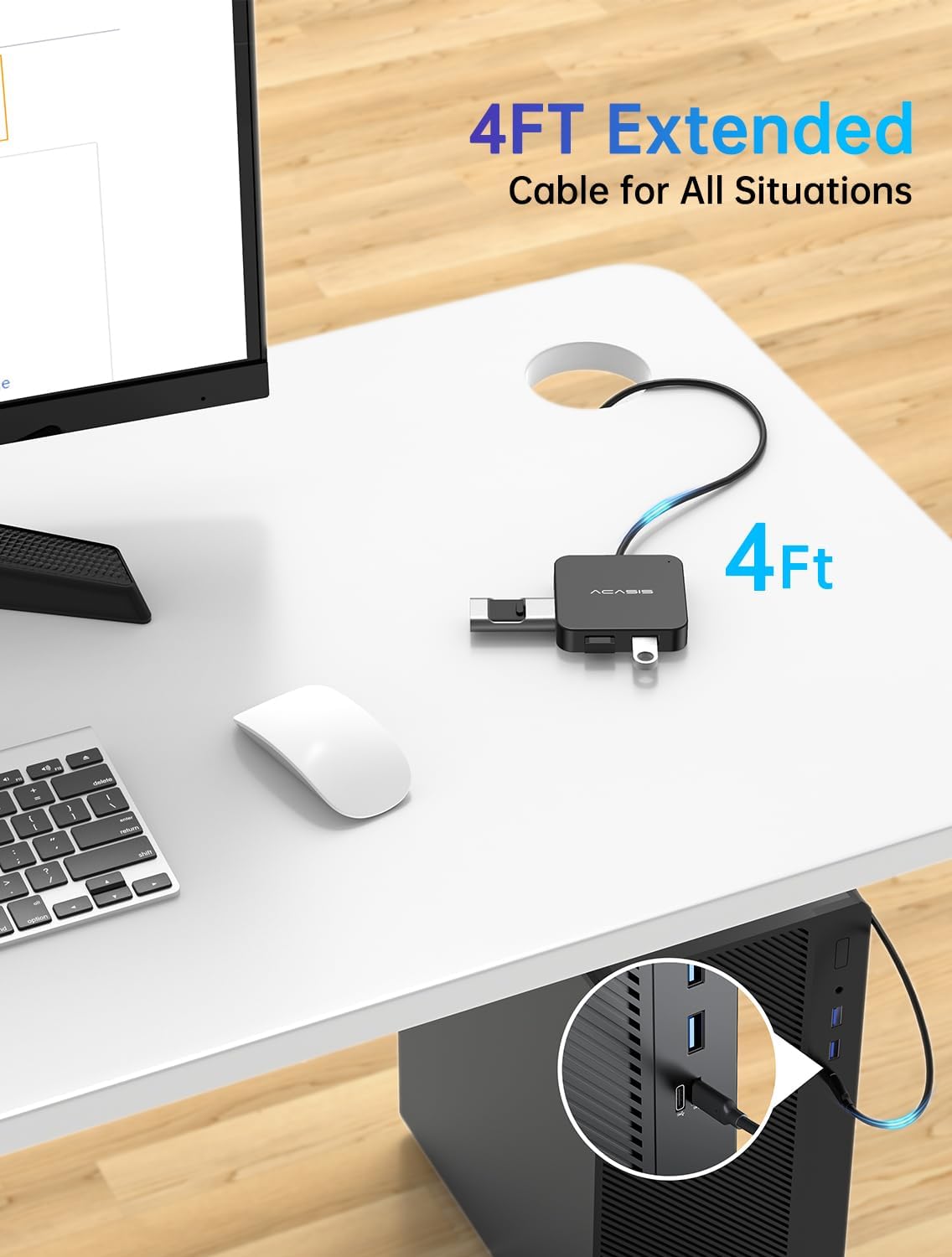 ACASIS USB C Hub Long Cable 4FT,10Gbps Multiport Adapter with 4K 60Hz HDMI | 100W Power Delivery, 3 USB A3.1+1 USB-C 3.1 Data Port, USB C to HDMI Adapter for MacBook, Dell, Lenovo, Surface, iPad PRO