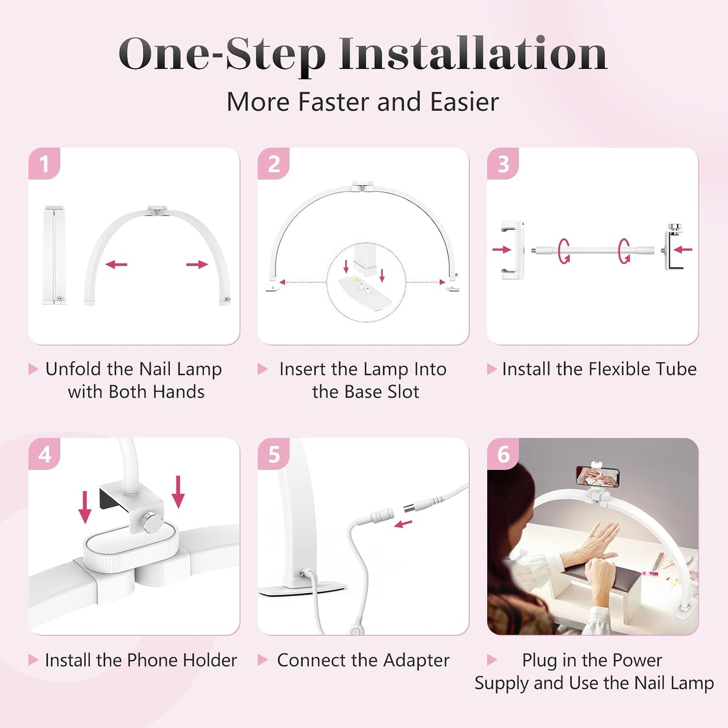 Yokilly Half Moon Light for Nail Desk: 29" Foldable Nail Light for Desk | Arch Nail Tech Light with Phone Holder for Beginner - 3 Color Modes & 10 Brightness for Manicure Salon-White