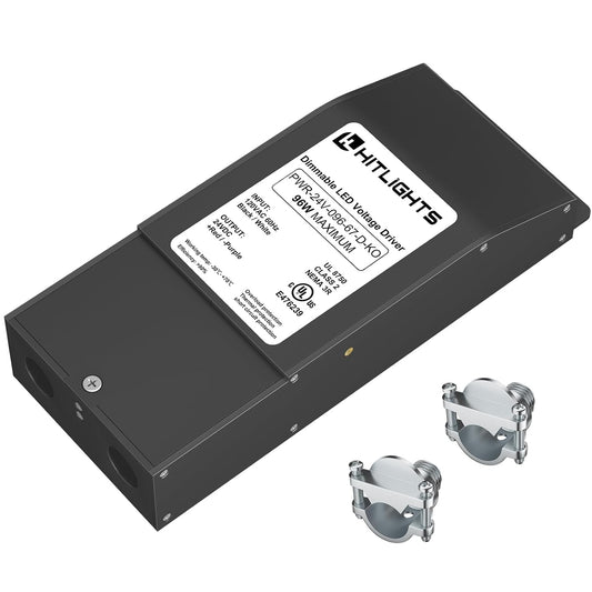 HitLights Dimmable Driver 24V 96W (4A), Magnetic 120V AC Transformer, Low Voltage Power Supply for LED Strip Lights- Compatible Leviton for Kitchens, Cabinets, Bedrooms & More - USA Made