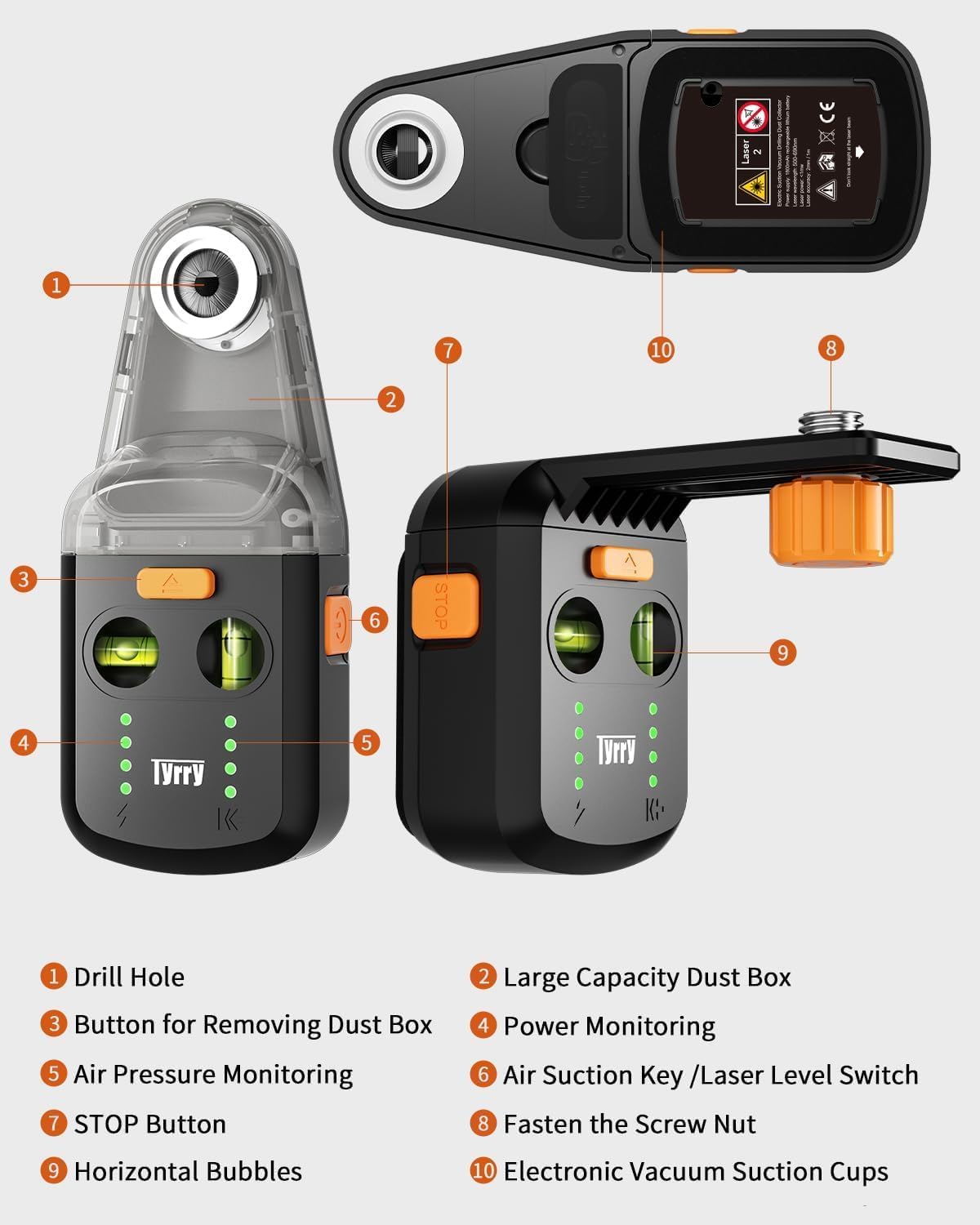 4-in-1 Laser Level with Line Laser, Drill Dust Collector, Wall Bracket, Electronic Vacuum Suction Cup, 1800 mAh Battery, Leveler Tool Perfect for Picture Hanging, Painting, Home Renovations