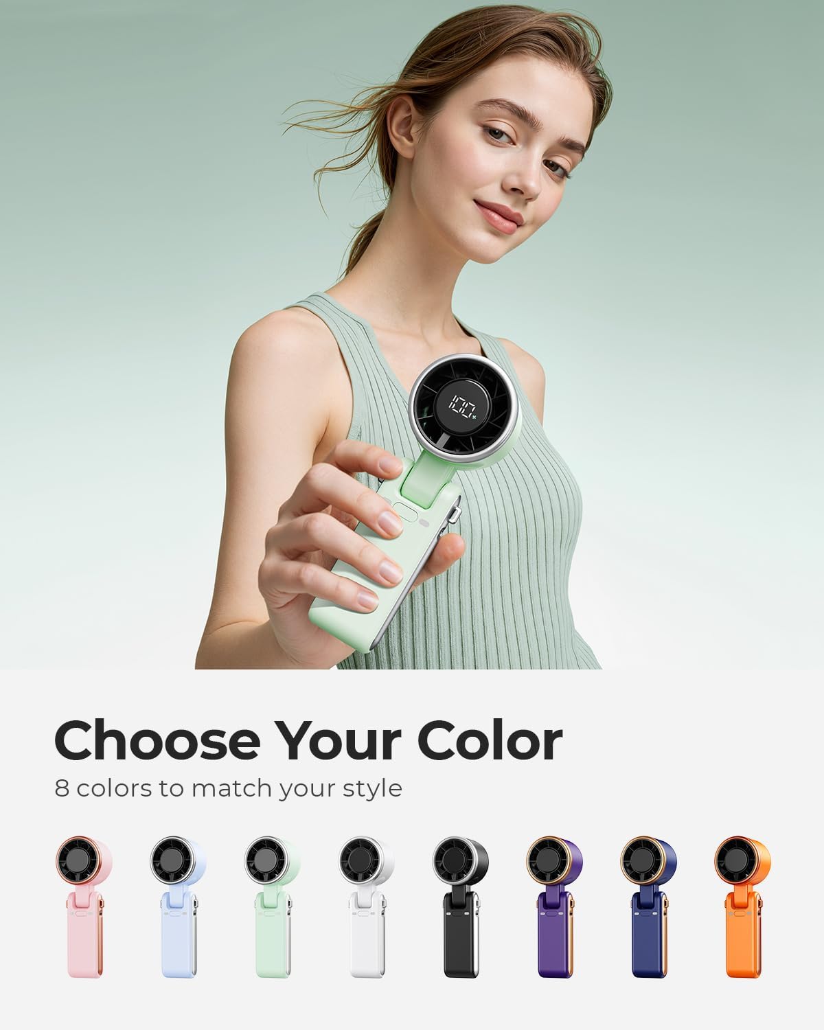 Portable Handheld Turbo Fan - 5 Gear High Speed 4000mAh Rechargeable Mini Personal Hand Fan Blow Cold Air, Battery Operated Travel Essentials, Beach Vacation, Gifts for Women, Men (Green)