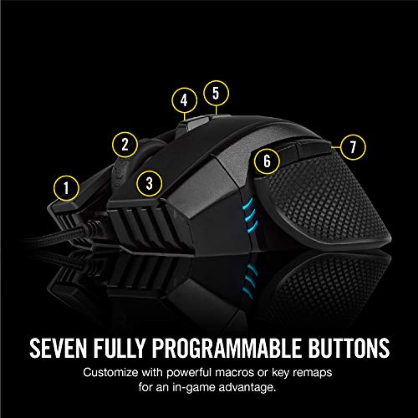 Corsair IRONCLAW RGB Wired FPS/MOBA Gaming Mouse – 18,000 DPI – 7 Programmable Buttons – Designed for Large Hands – iCUE Compatible – PC, Mac, PS5, PS4, Xbox – Black