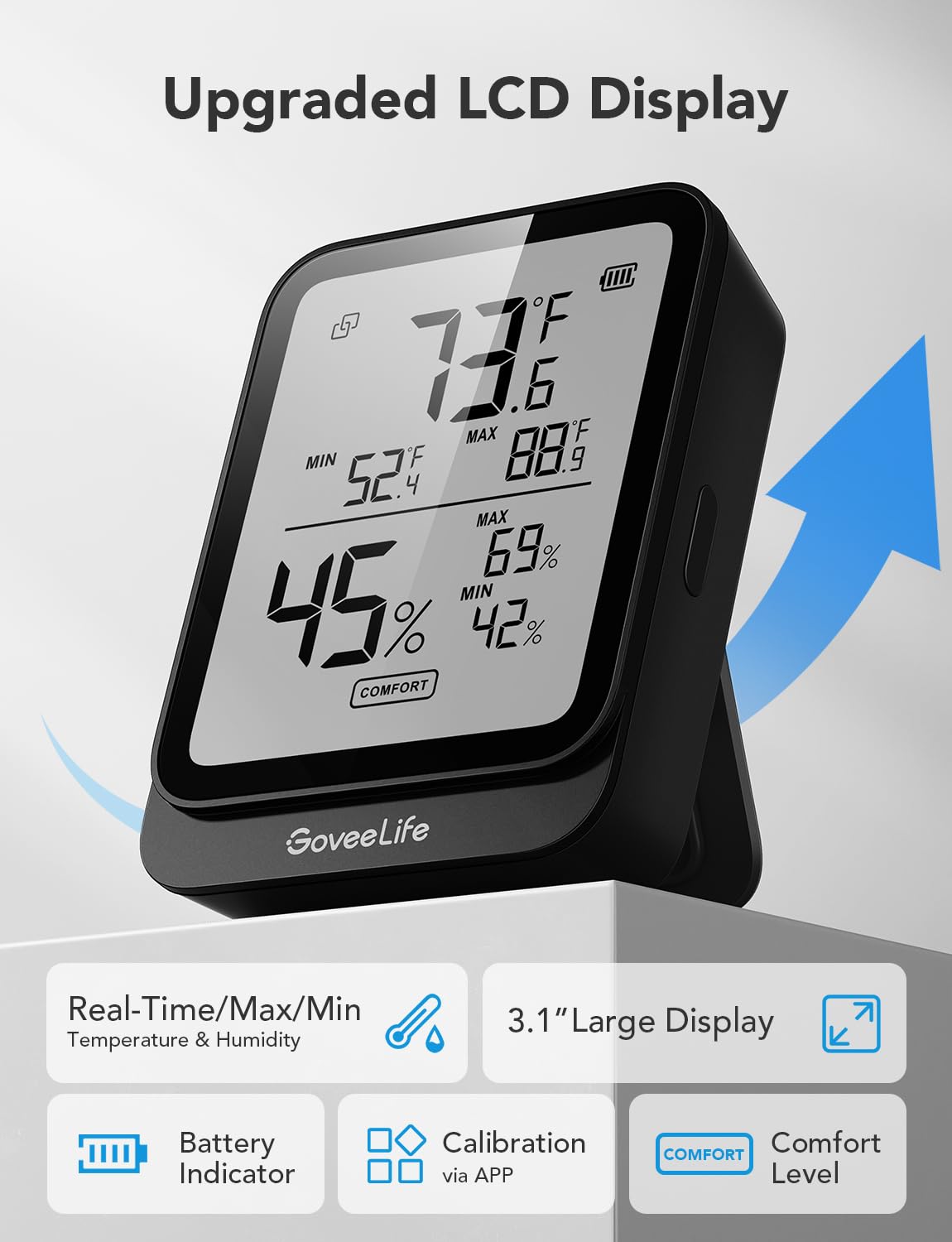 GoveeLife Bluetooth Hygrometer Thermometer H5104, LCD Digital Black 2-Pack