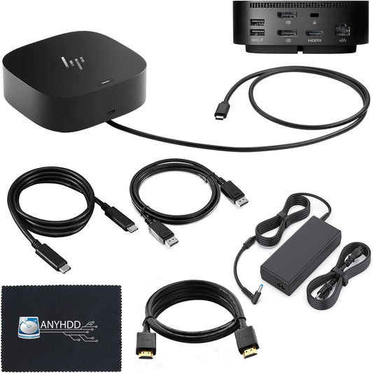 HP USB-C Dock g5 and Charging Bundle - HP Docking Station Dual Monitor 5TW10AA / 5TW10UT / 5TW10AA#ABB with 120W Adapter, HDMI, DisplayPort, USB-C Cables + Microfiber Cloth (Renewed)