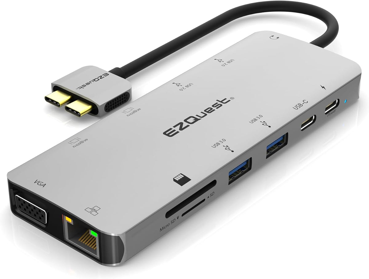 USB C Hub 13 in 2 with 2 HDMI 4K, VGA, 1GBS Ethernet, 2USB A 3.0 Ports, 2 USB A 2.0 Ports, SD/Mico SD and Audio Port for Work and Travel - for MacBook Pro & Air