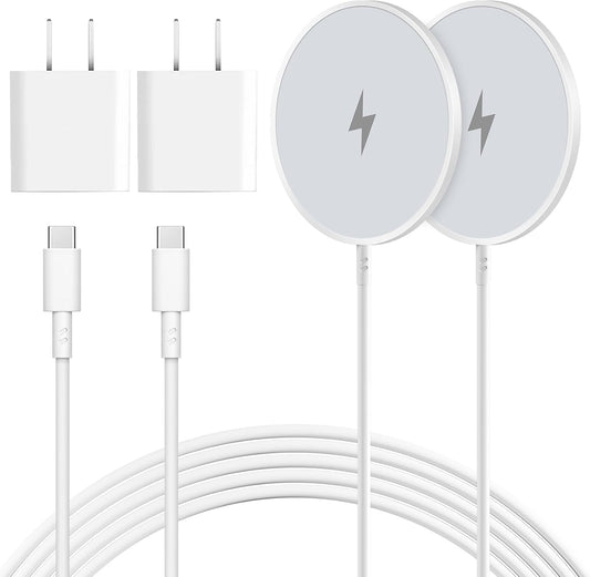2-Pack Magnetic Wireless Charger with 10FT Cable & 20W USB-C Wall Adapter