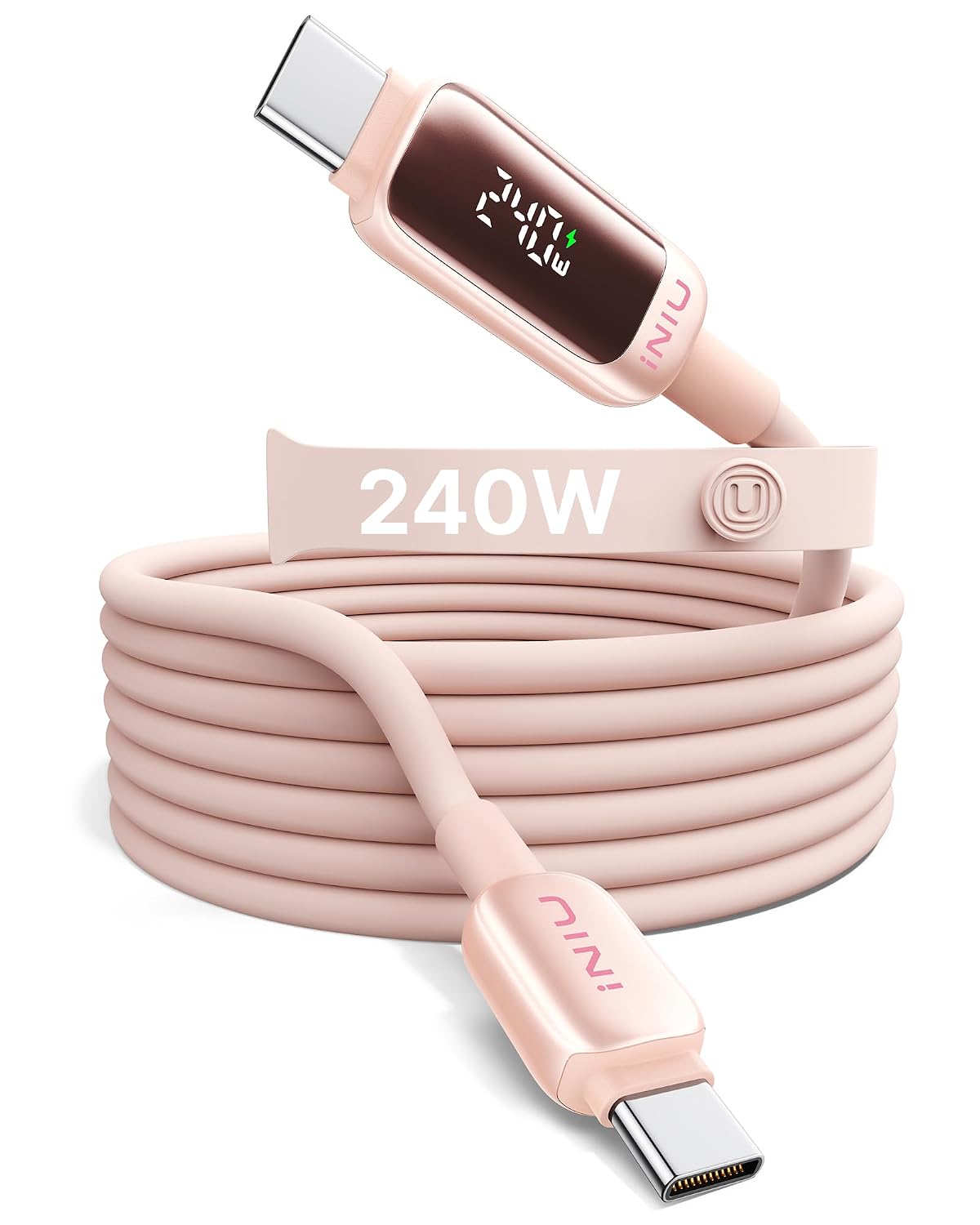 INIU 240W USB C Cable, [2m] LED Display Silicone Type C Fast Charging Cord