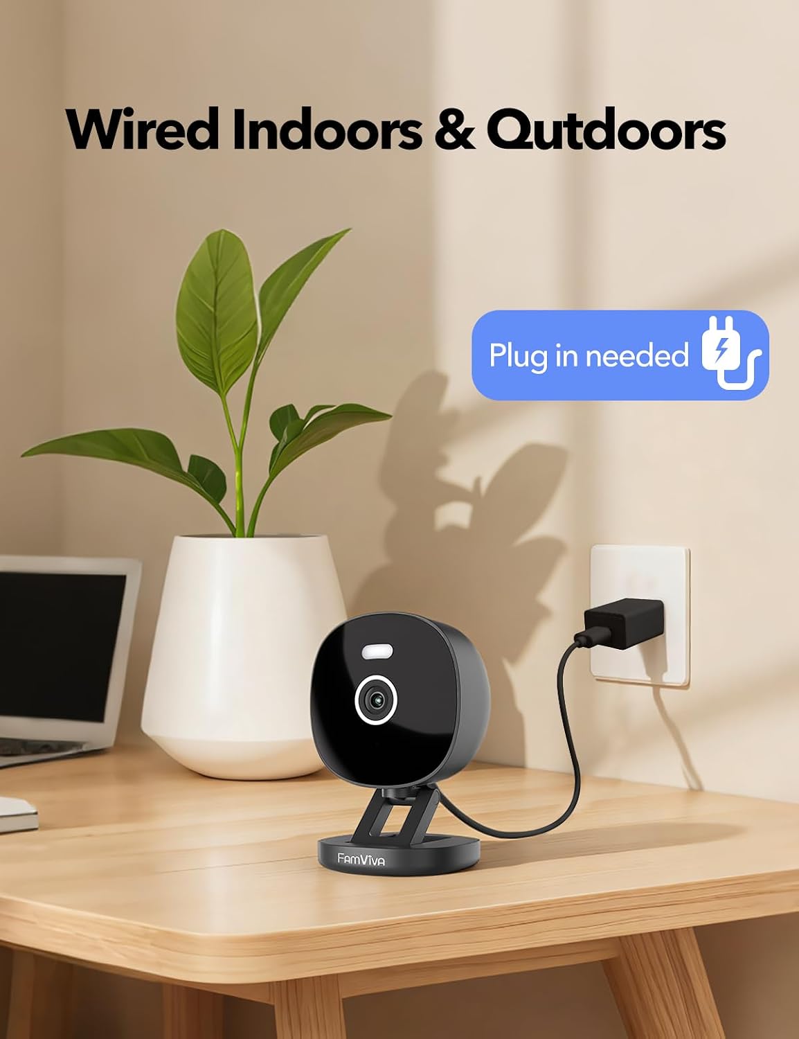 2K Wired Security Camera, Indoor/Outdoor for Home, Pet, Baby, Nanny, IP65 Waterproof Color Night Vision, White Light & Siren, Recording, Motion Detection, Works with Alexa,Pulg in, Black-4P