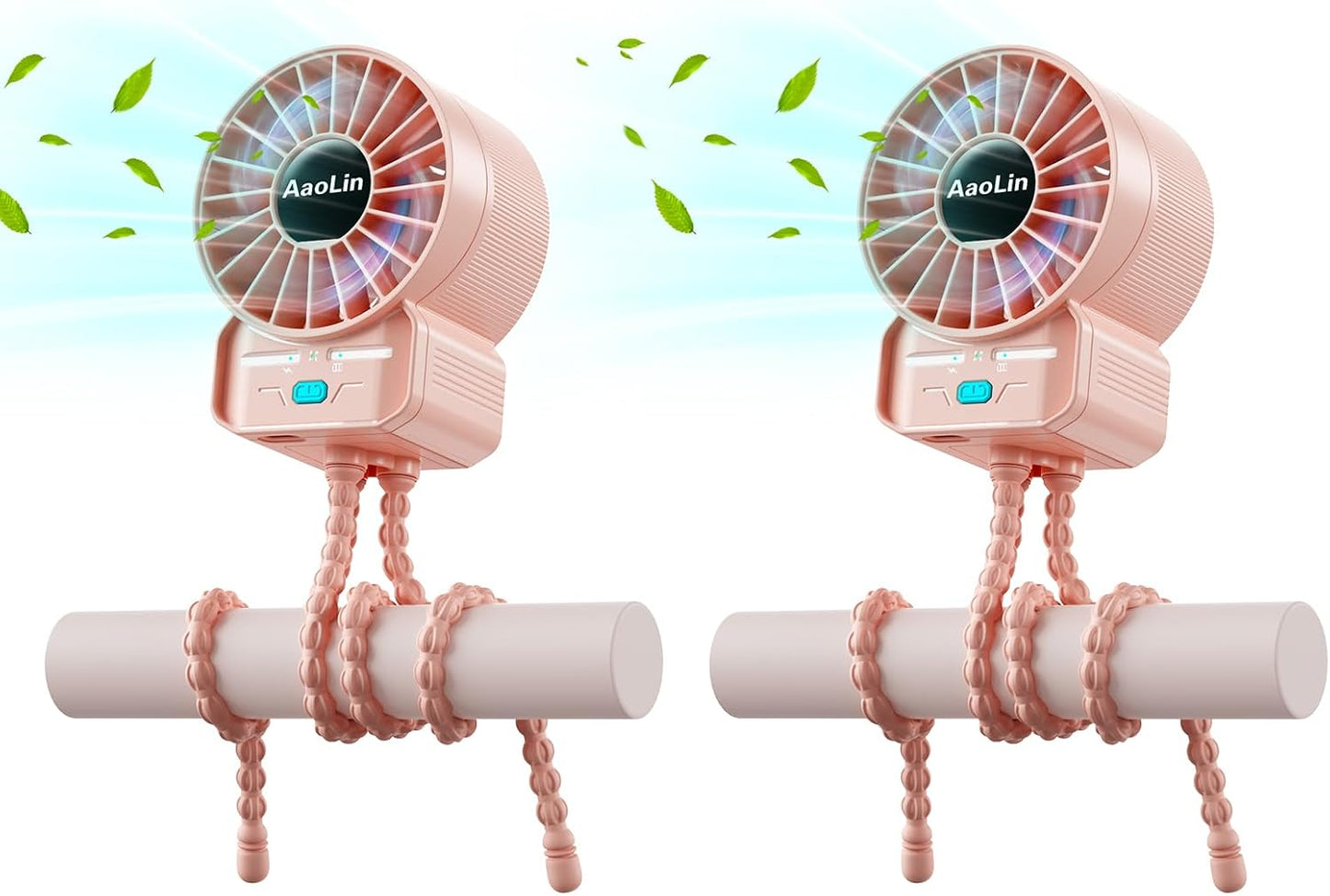 2 Pack Multifunctional Portable Stroller Fan 4 Speed 6600rpm High Speed Usb Rechargeable Personal Mini Handheld Fan Extended Tripod For Desktop Winding Kids Bed Treadmill Bike Golf Cart Outdoor Travel